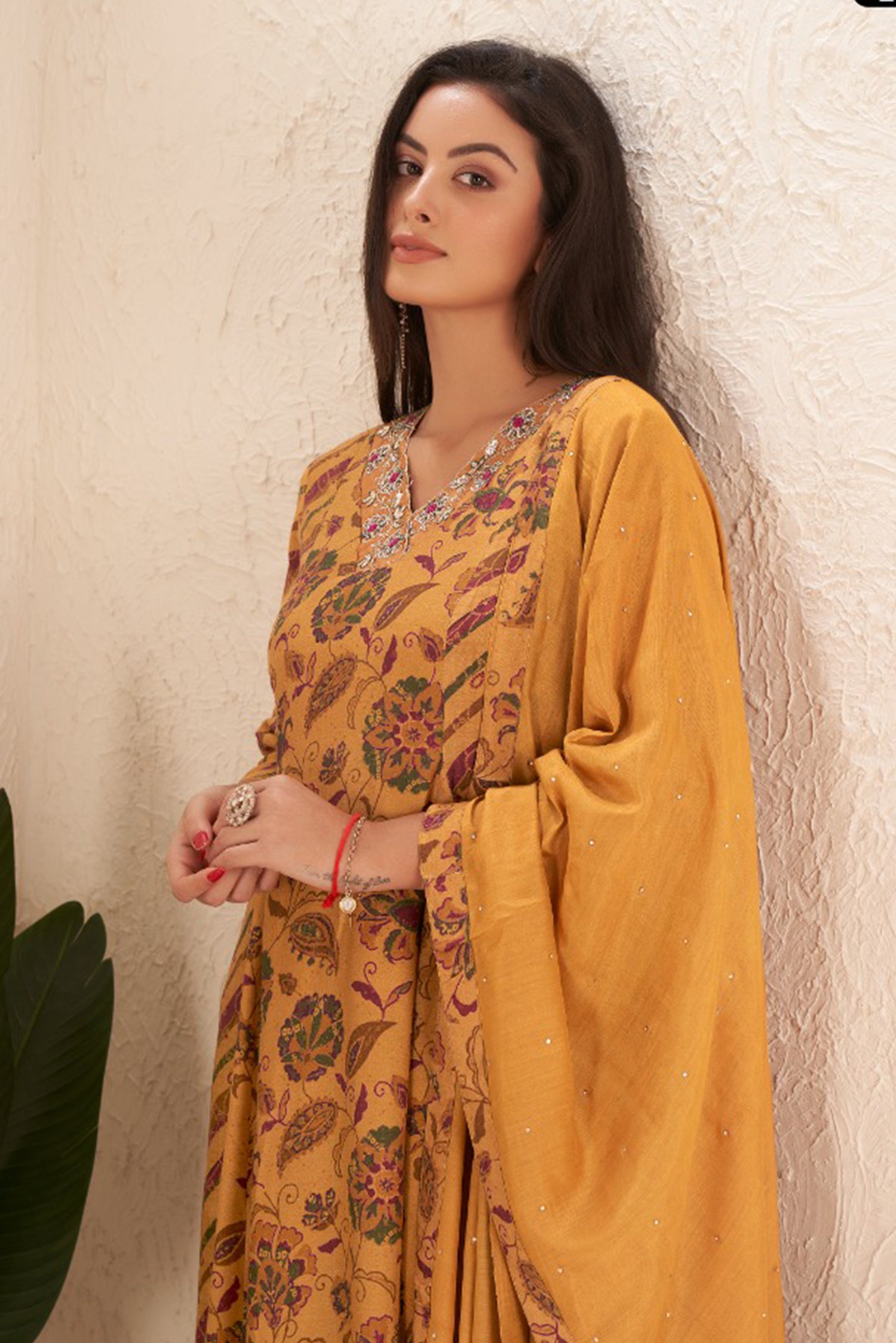 Amber Muslin Silk Printed Kurta set with Embroidery