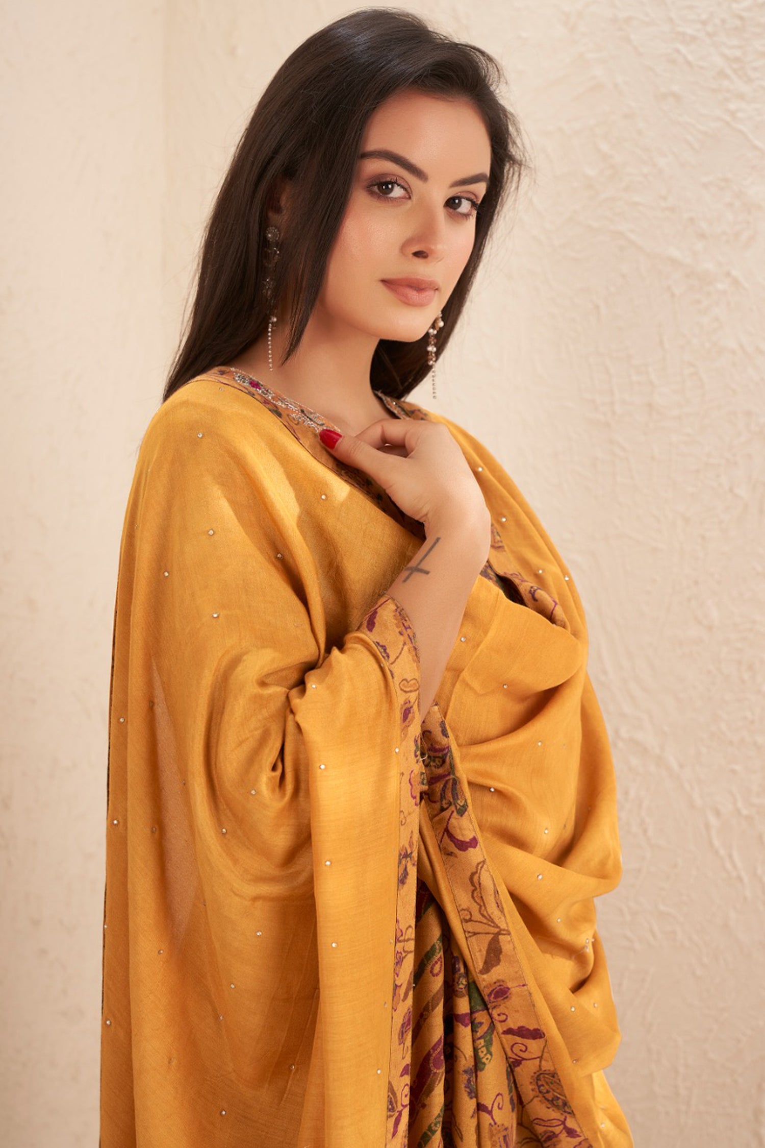 Amber Muslin Silk Printed Kurta set with Embroidery