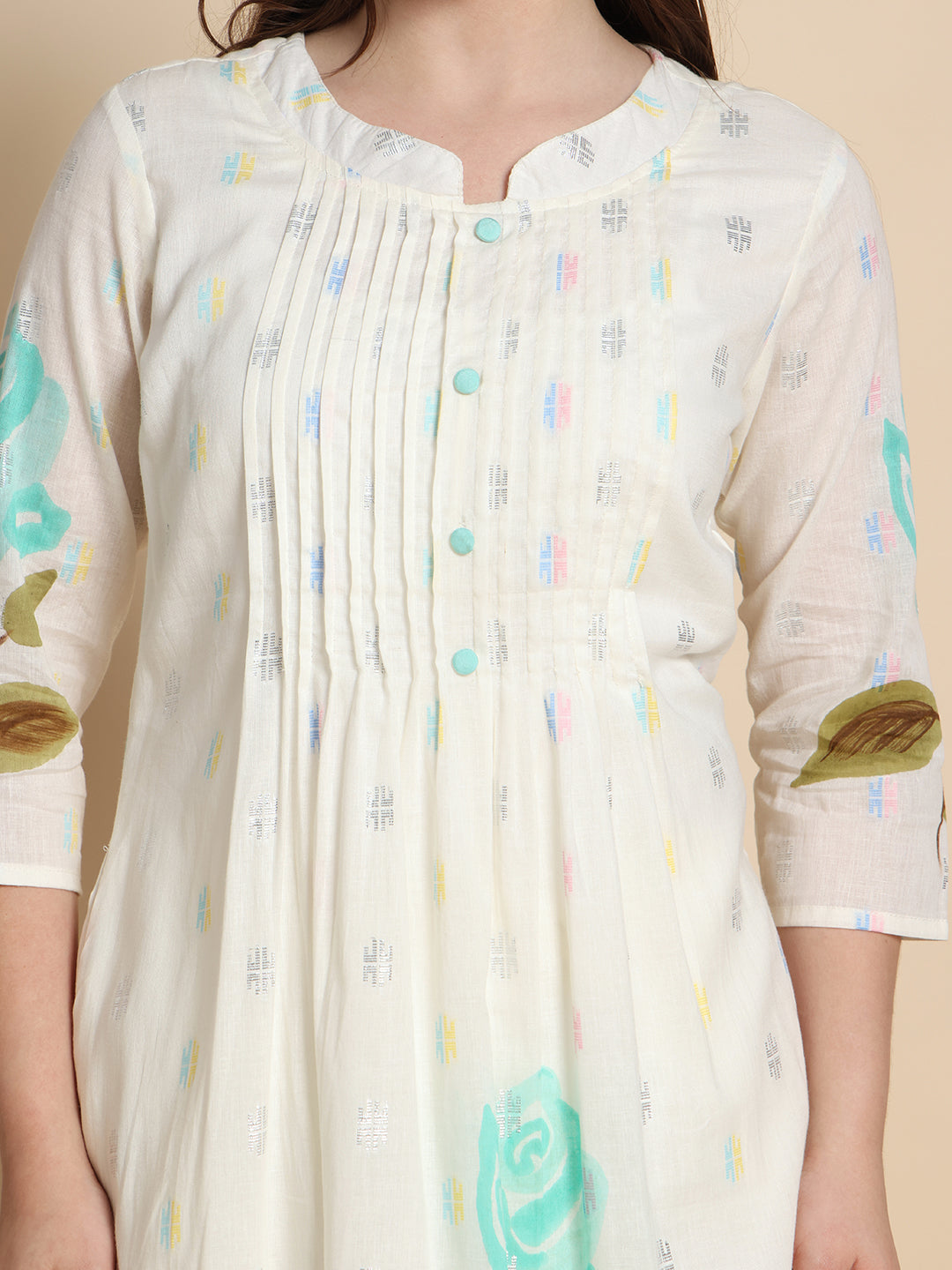 White Flower Loom Kurta Set