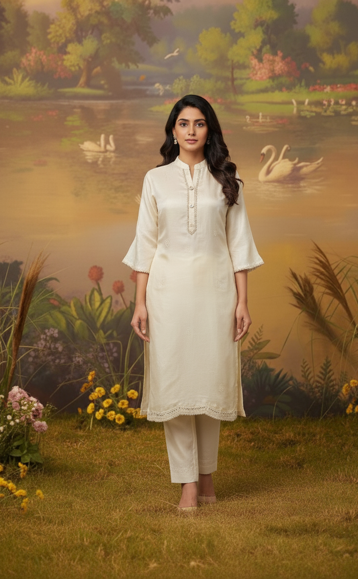 IVORY TISSUE SILK SUIT SET