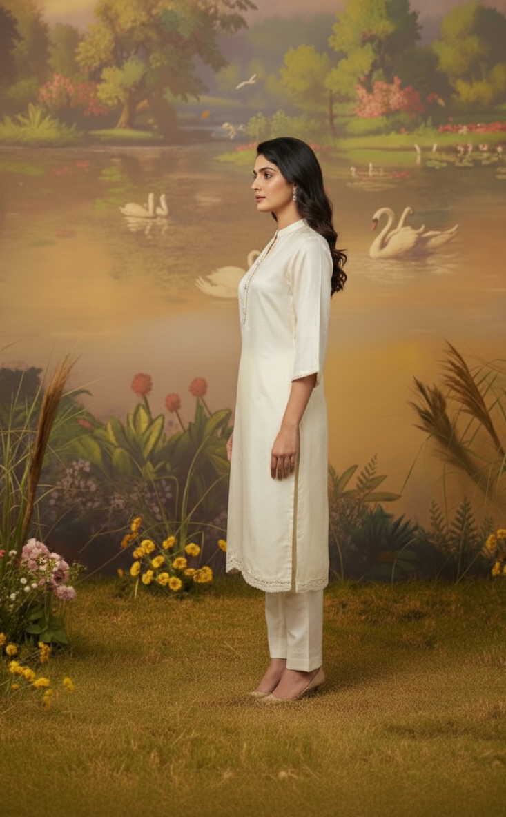 IVORY TISSUE SILK SUIT SET