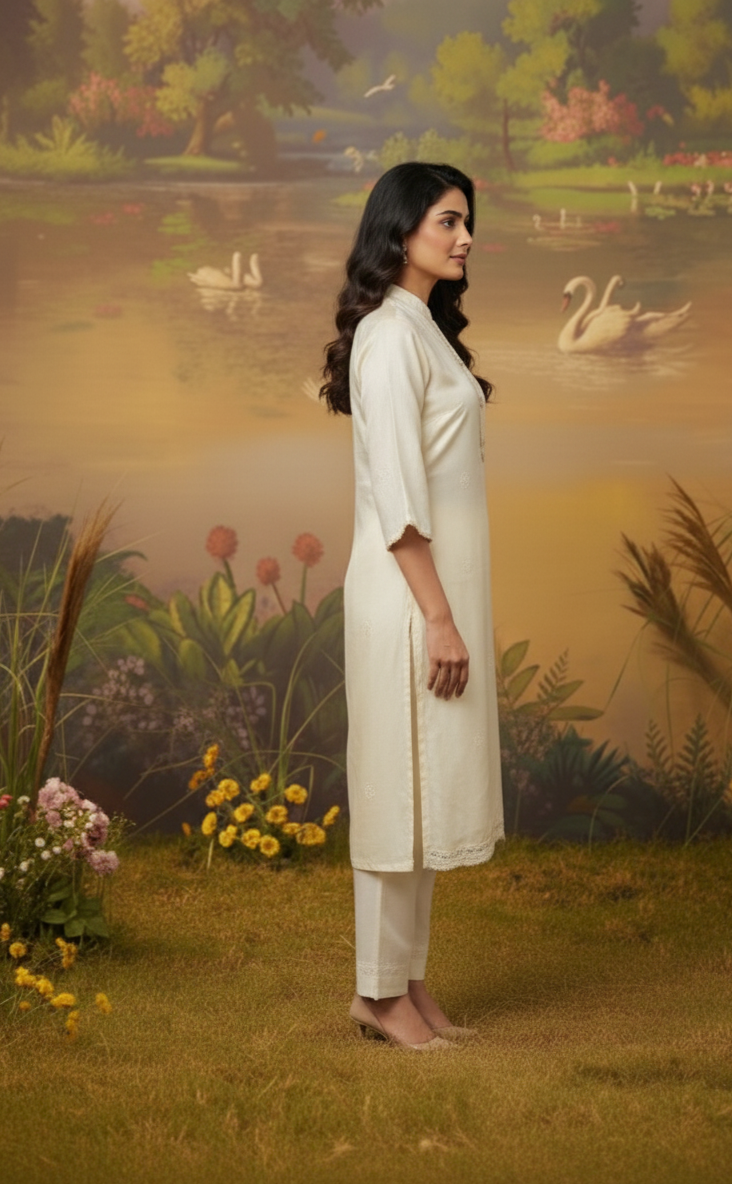 IVORY TISSUE SILK SUIT SET