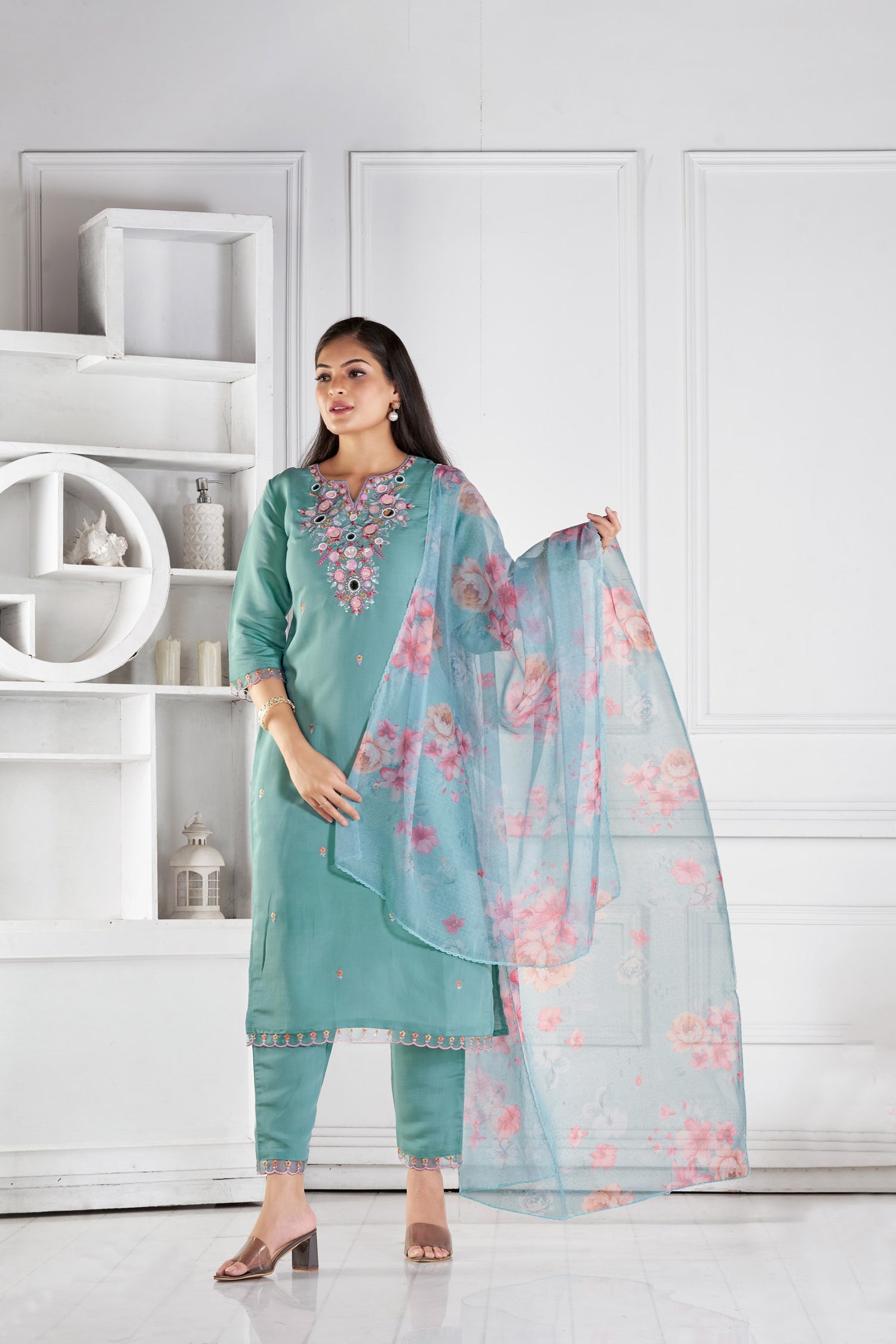 Rama Breeze Romon Silk Kurta set with delicate embroidery