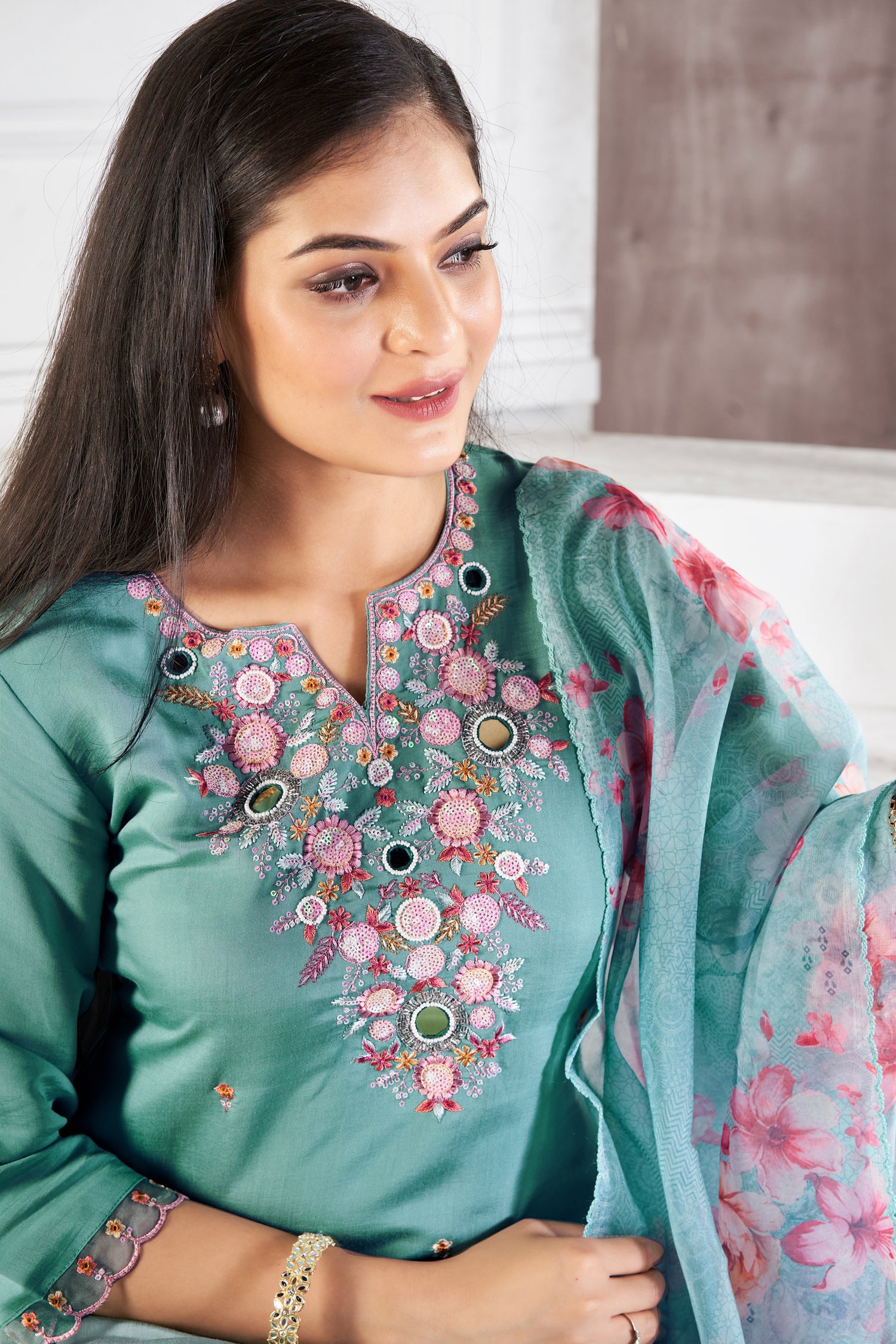 Rama Breeze Romon Silk Kurta set with delicate embroidery