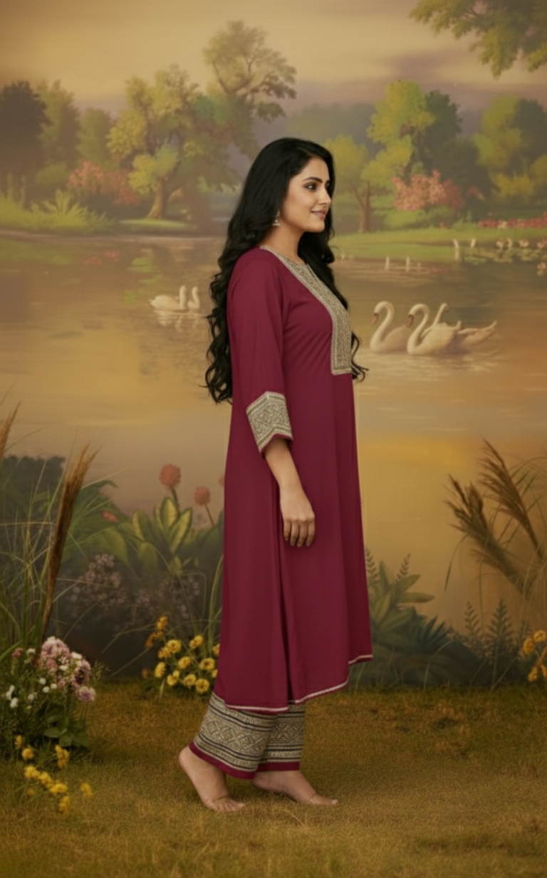 CRIMSON GAZI SILK SUIT SET
