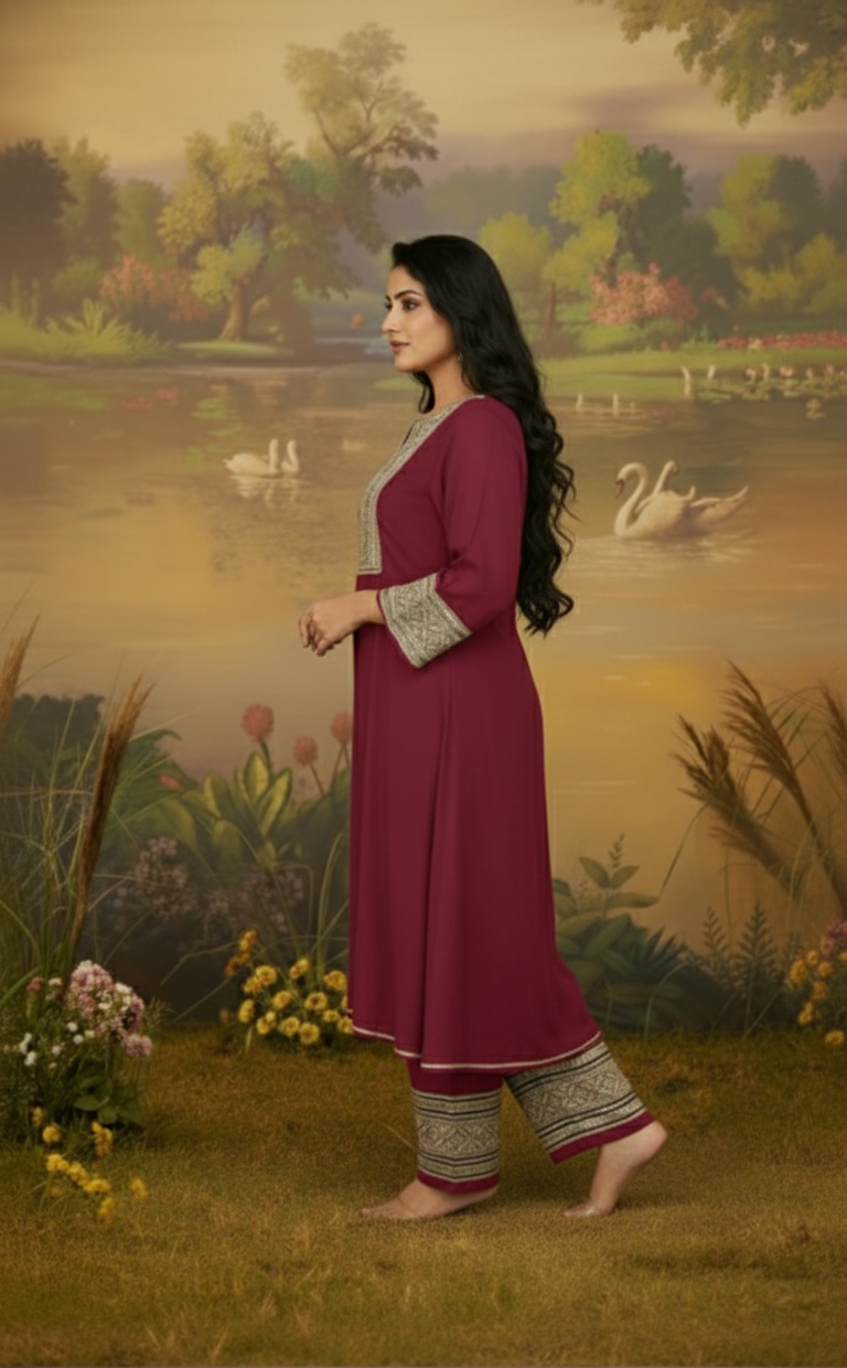 CRIMSON GAZI SILK SUIT SET