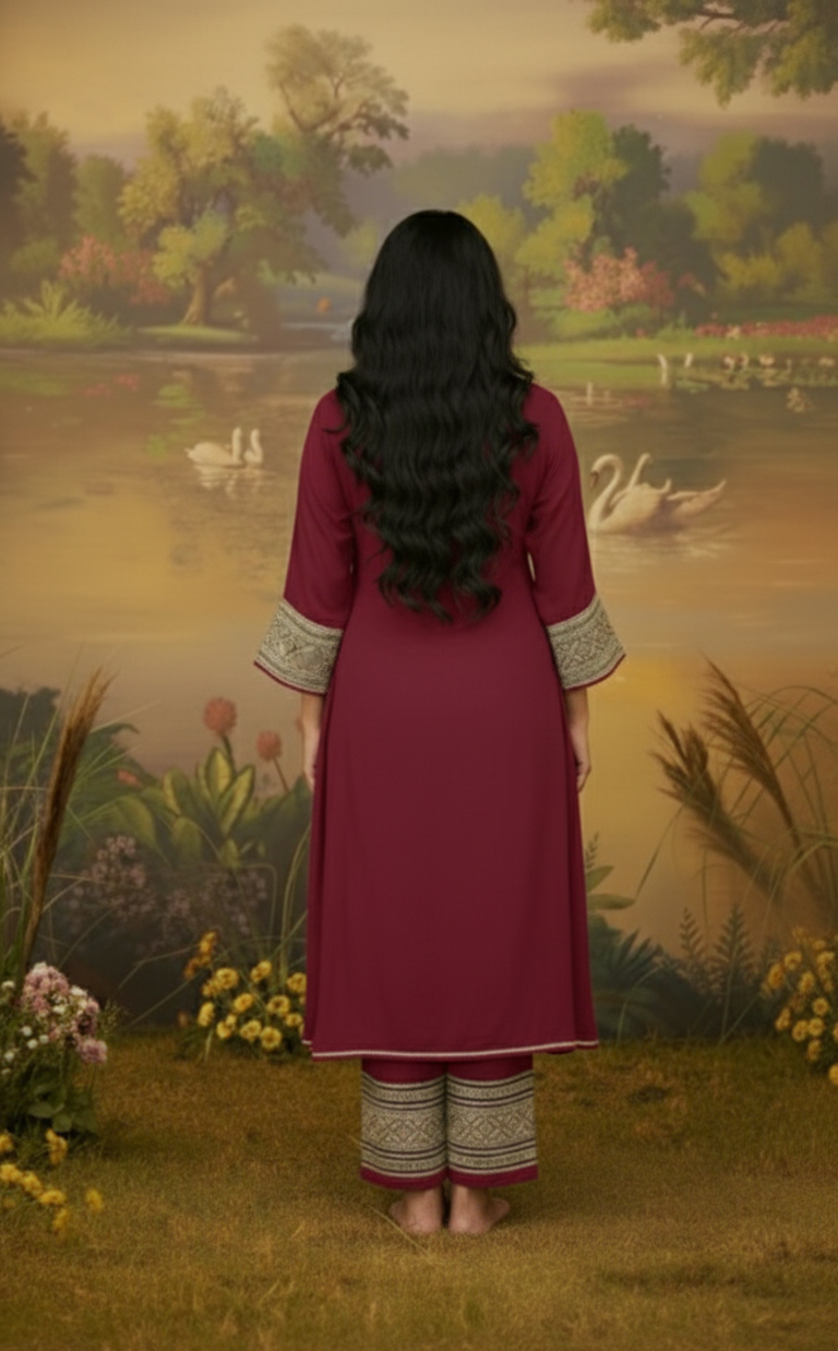 CRIMSON GAZI SILK SUIT SET