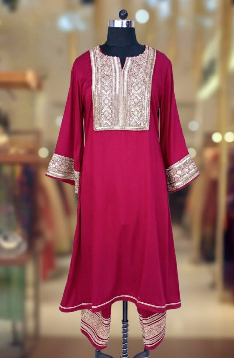 CRIMSON GAZI SILK SUIT SET