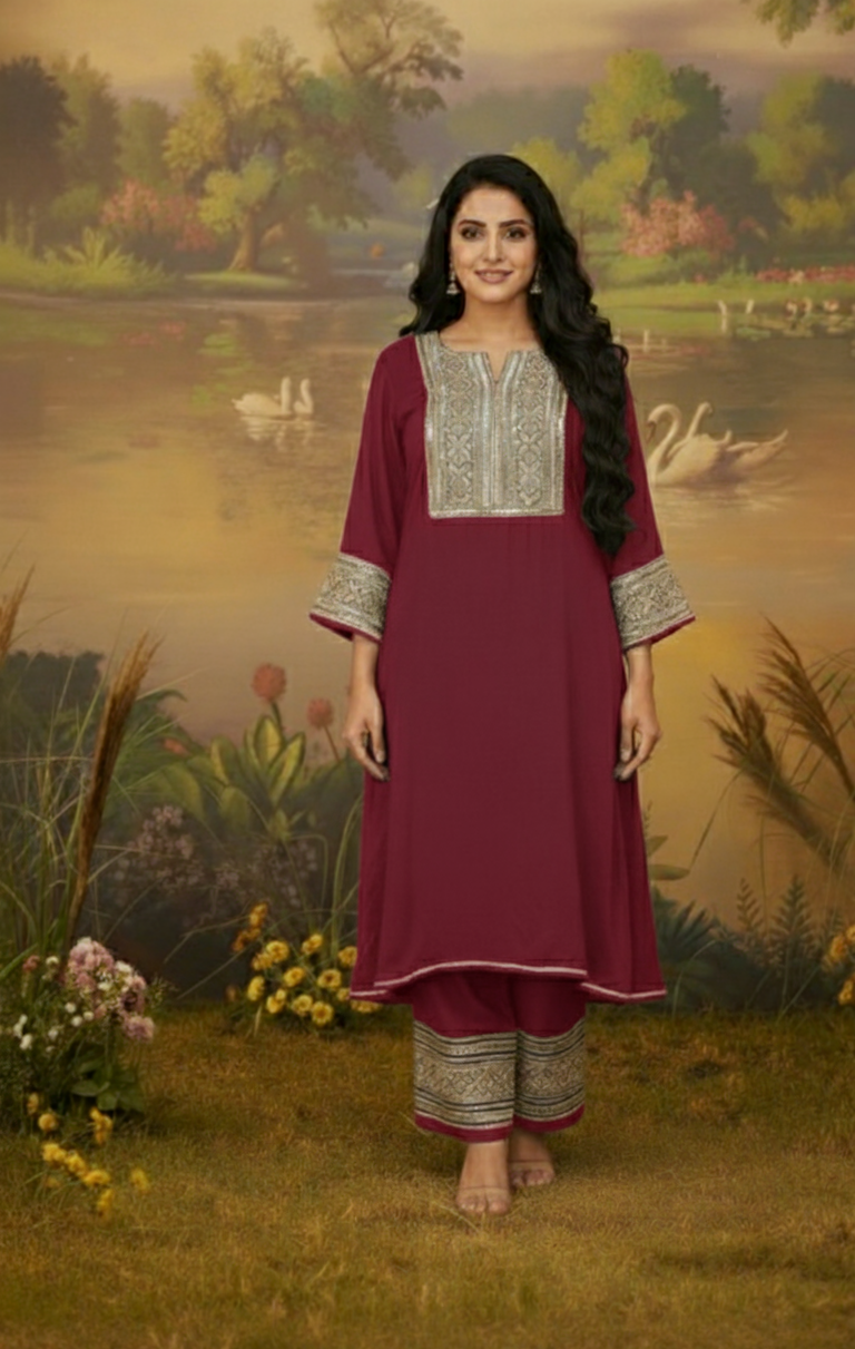 CRIMSON GAZI SILK SUIT SET