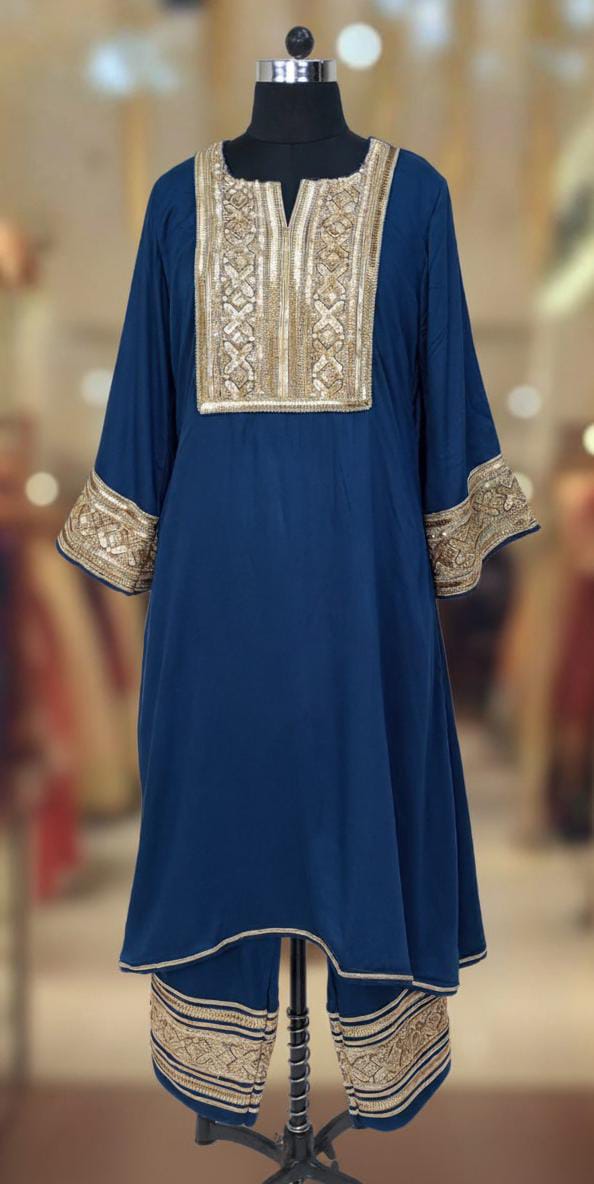 MIDNIGHT NAVY BLUE GAZI SILK SUIT SET