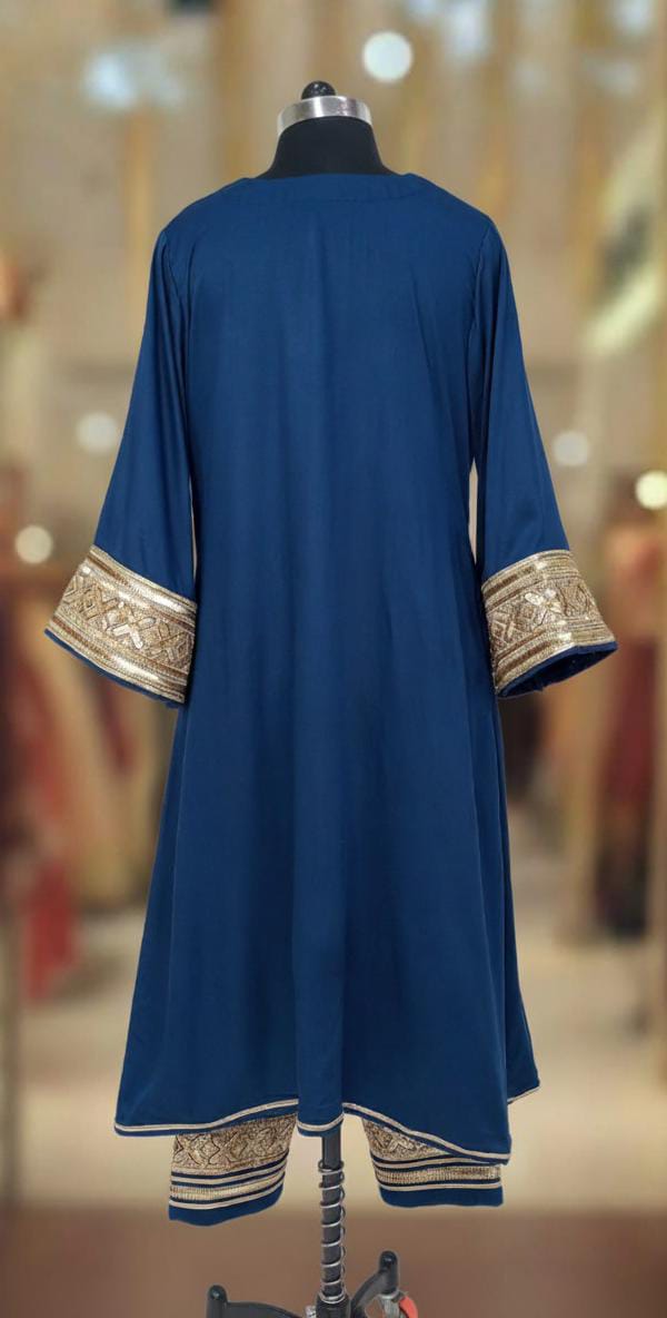 MIDNIGHT NAVY BLUE GAZI SILK SUIT SET