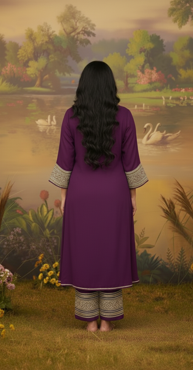 VIOLET GAZI SILK SUIT SET