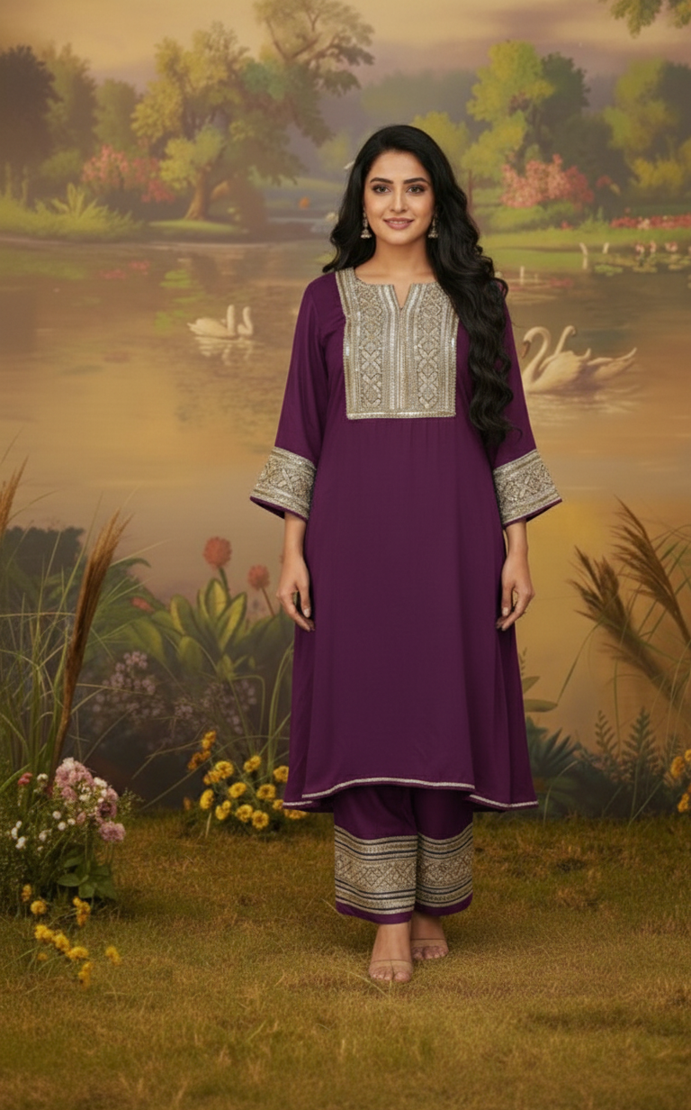 VIOLET GAZI SILK SUIT SET