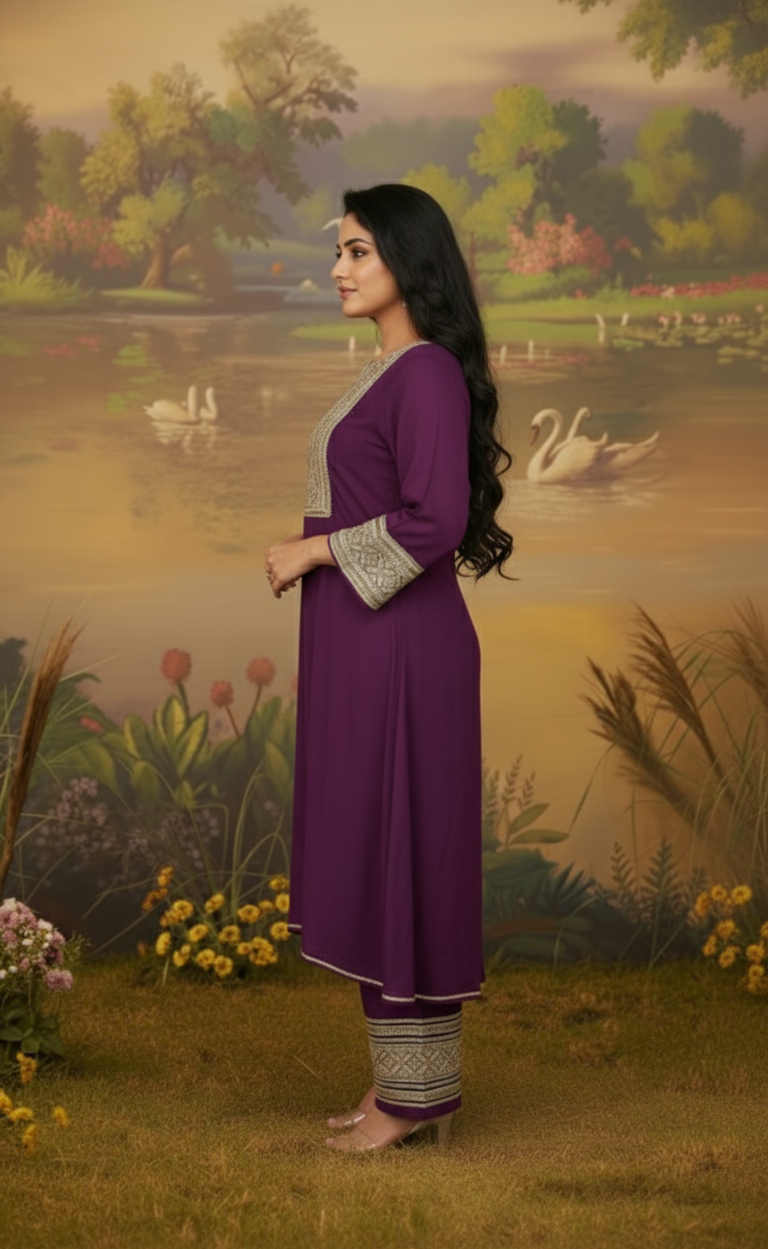 VIOLET GAZI SILK SUIT SET