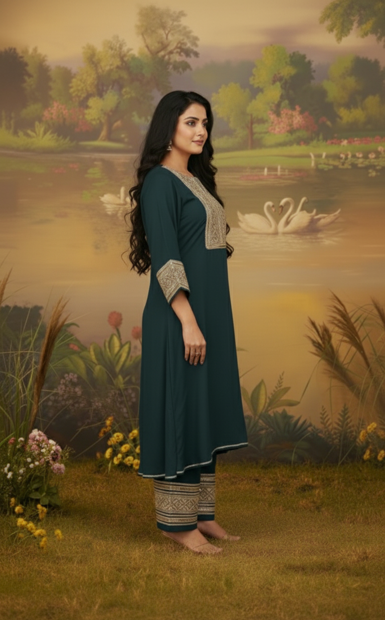 EMERALD GREEN GAZI SILK SUIT SET