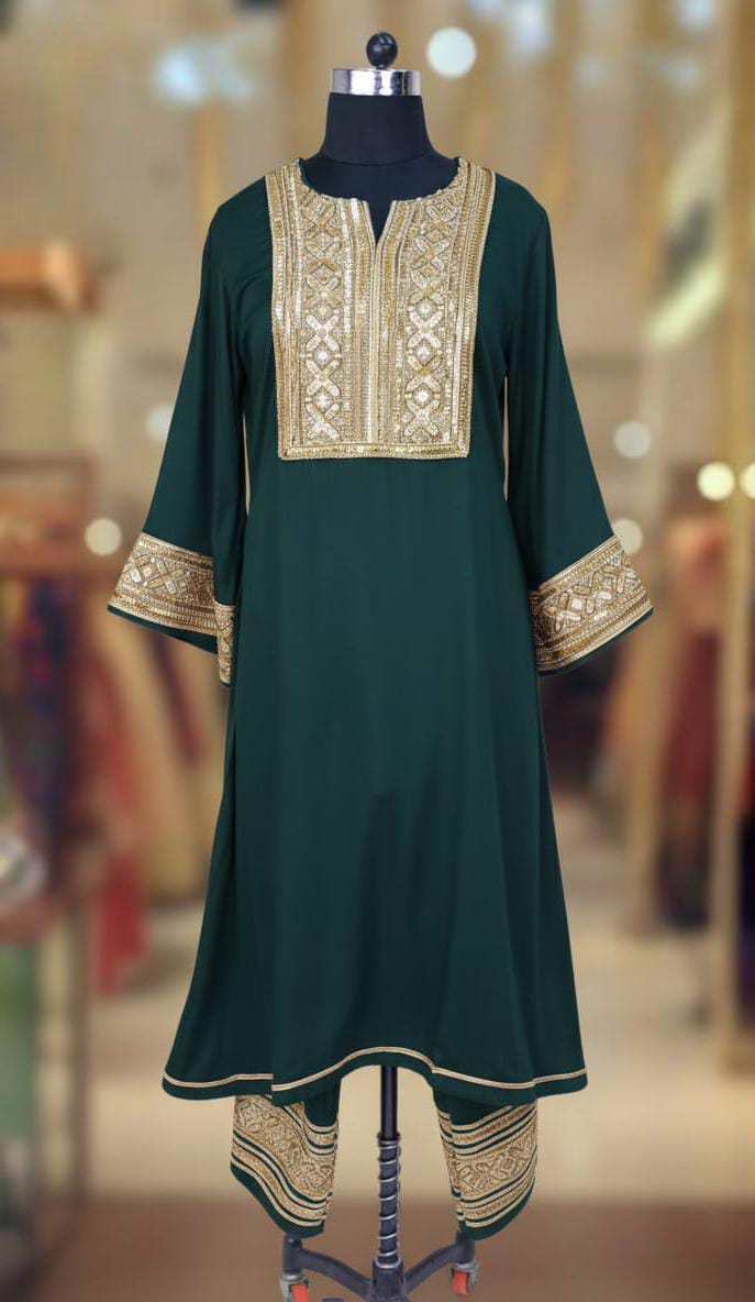 EMERALD GREEN GAZI SILK SUIT SET