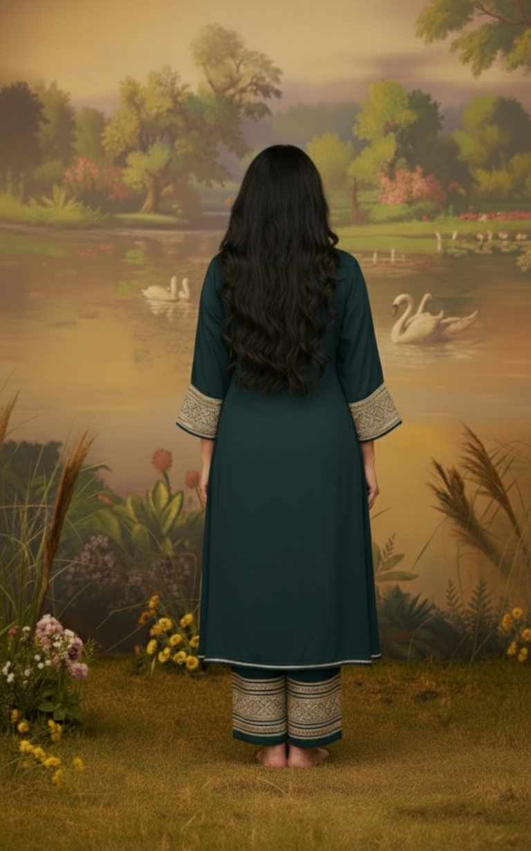 EMERALD GREEN GAZI SILK SUIT SET
