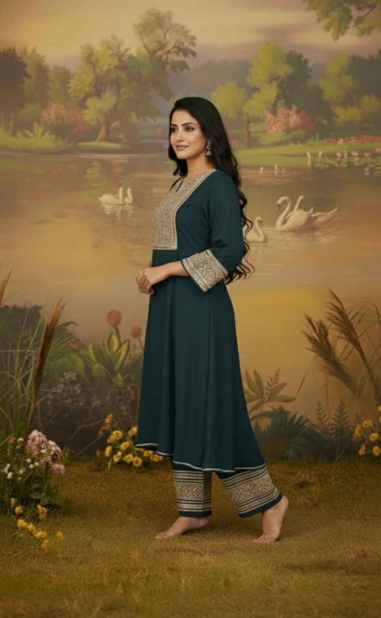 EMERALD GREEN GAZI SILK SUIT SET