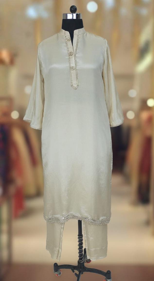 IVORY TISSUE SILK SUIT SET