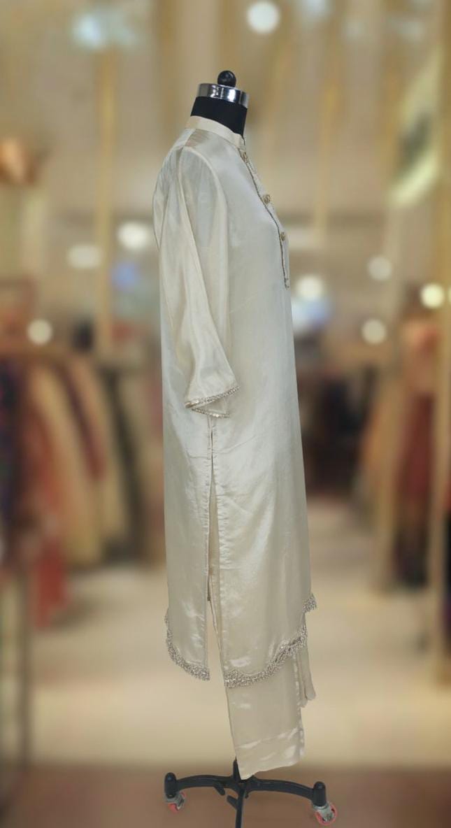 IVORY TISSUE SILK SUIT SET