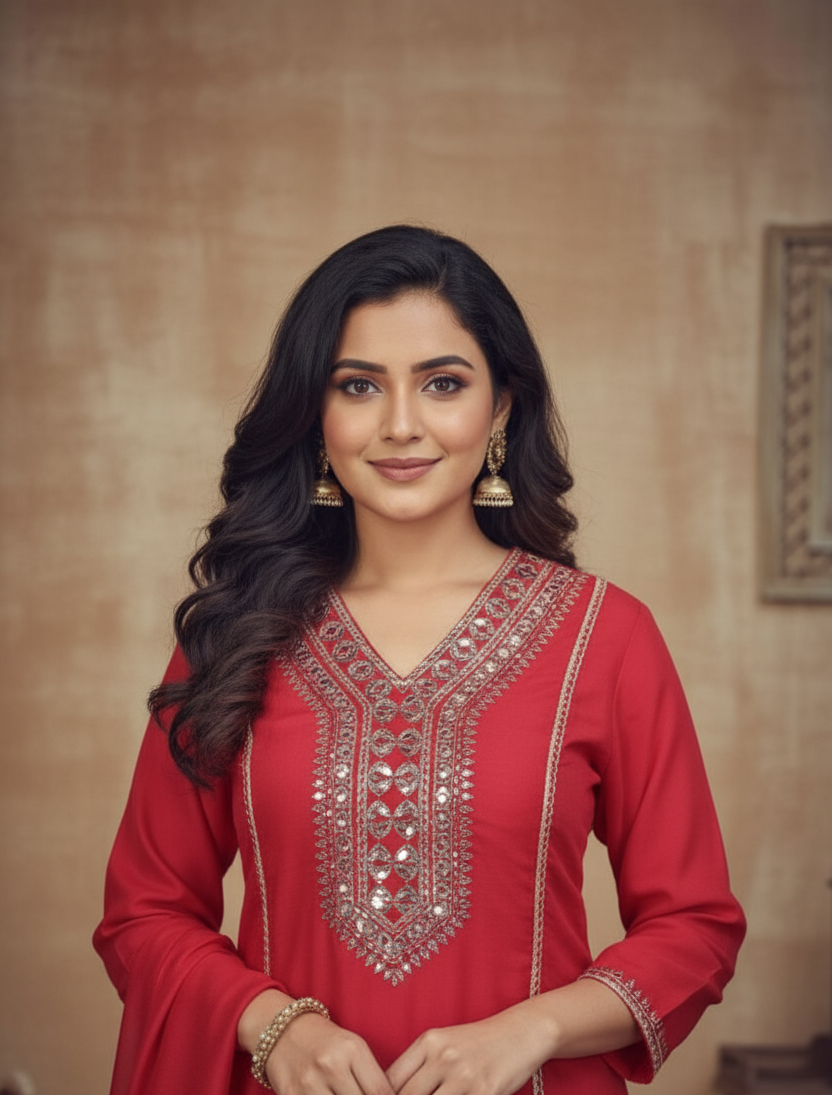 RED TUSSAR SILK SUIT SET