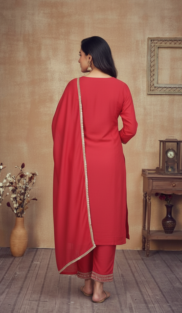 RED TUSSAR SILK SUIT SET