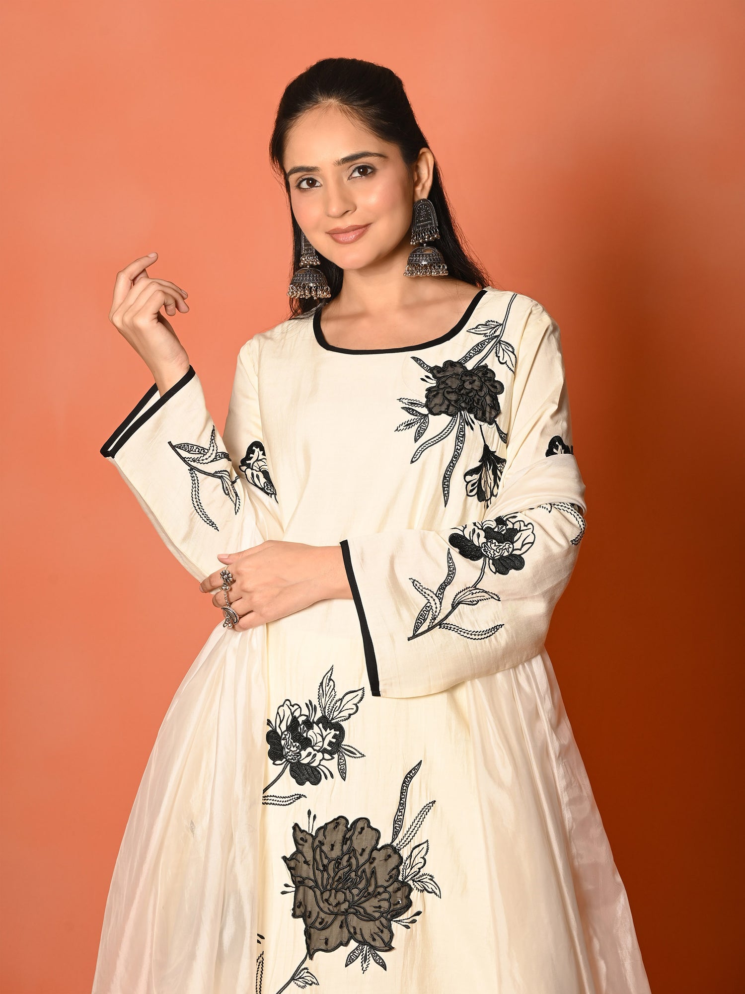 White Roman Silk Embroidered Kurta Set