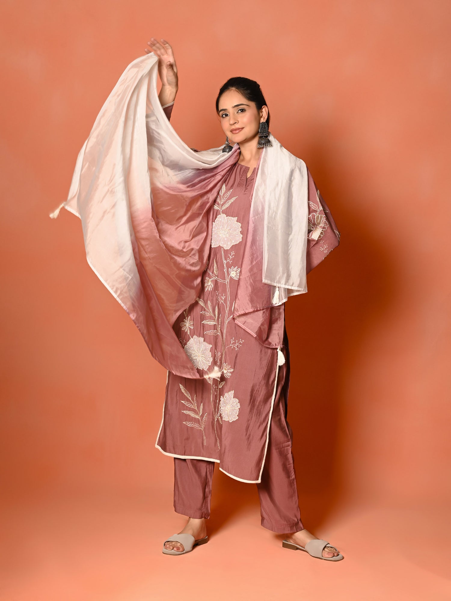 Plum Elegance Roman Silk Daily Wear Set