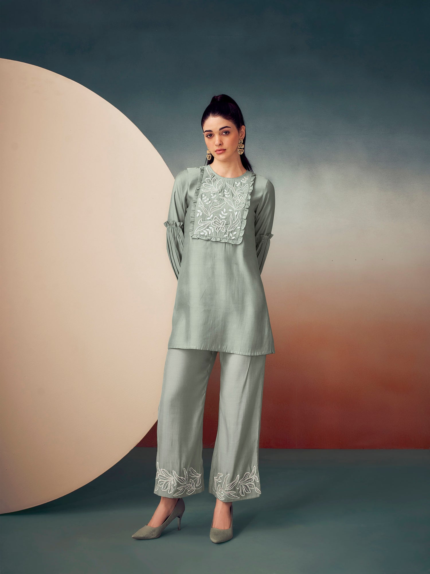 Slate Grey Roman Silk Co-Ord Set