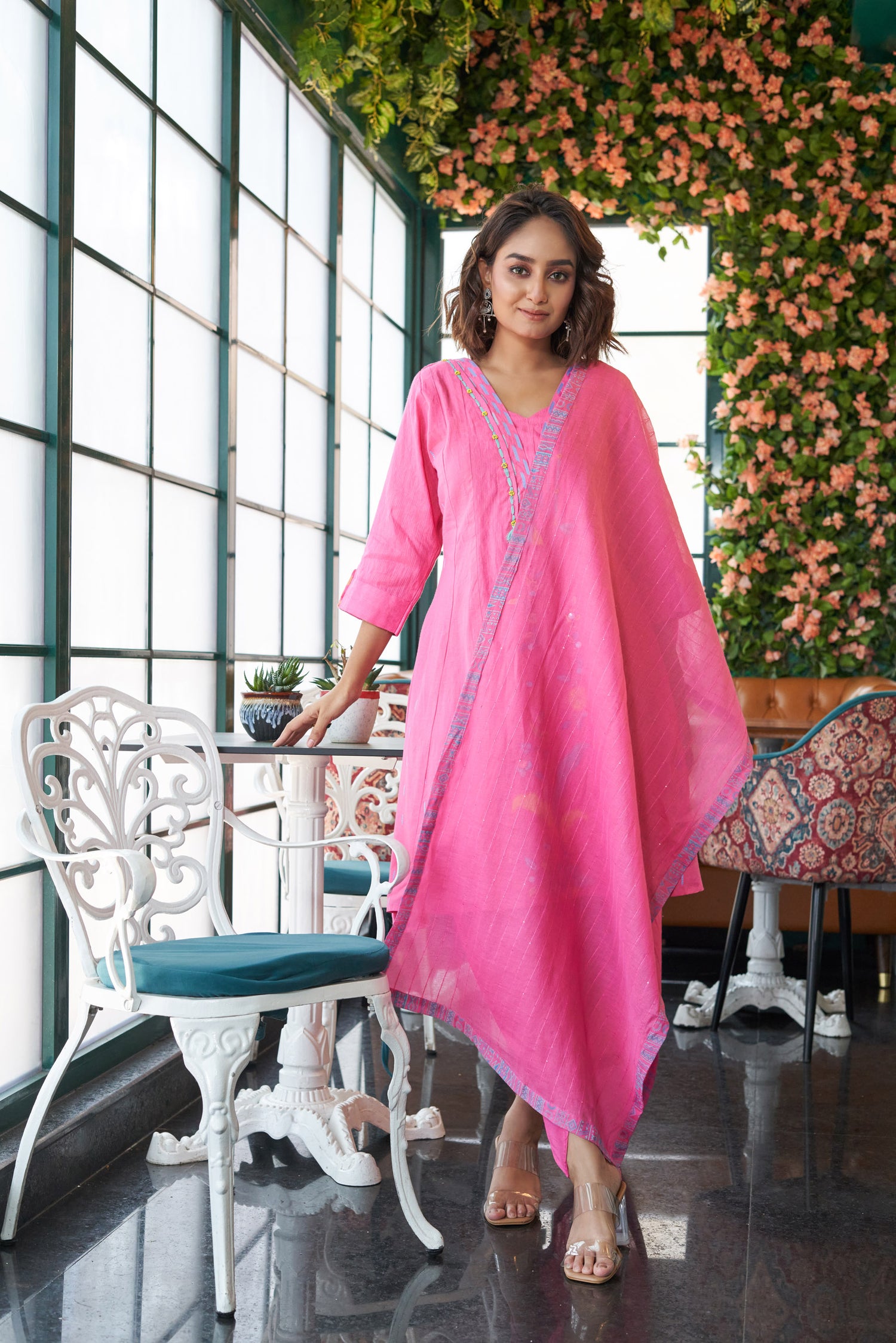 Gulabo Grace Cotton Self jacquard Kurta set with Embroidery