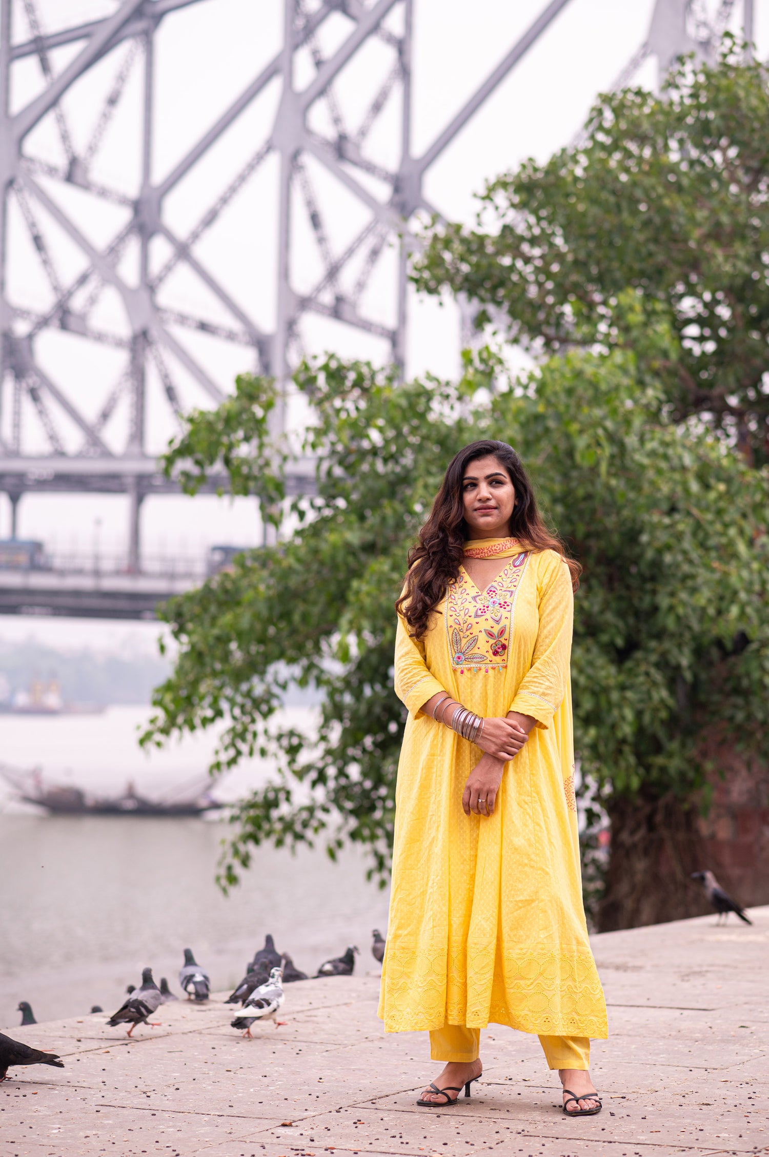 Sunlit Yellow Cotton Printed Kurta set with Embroidery