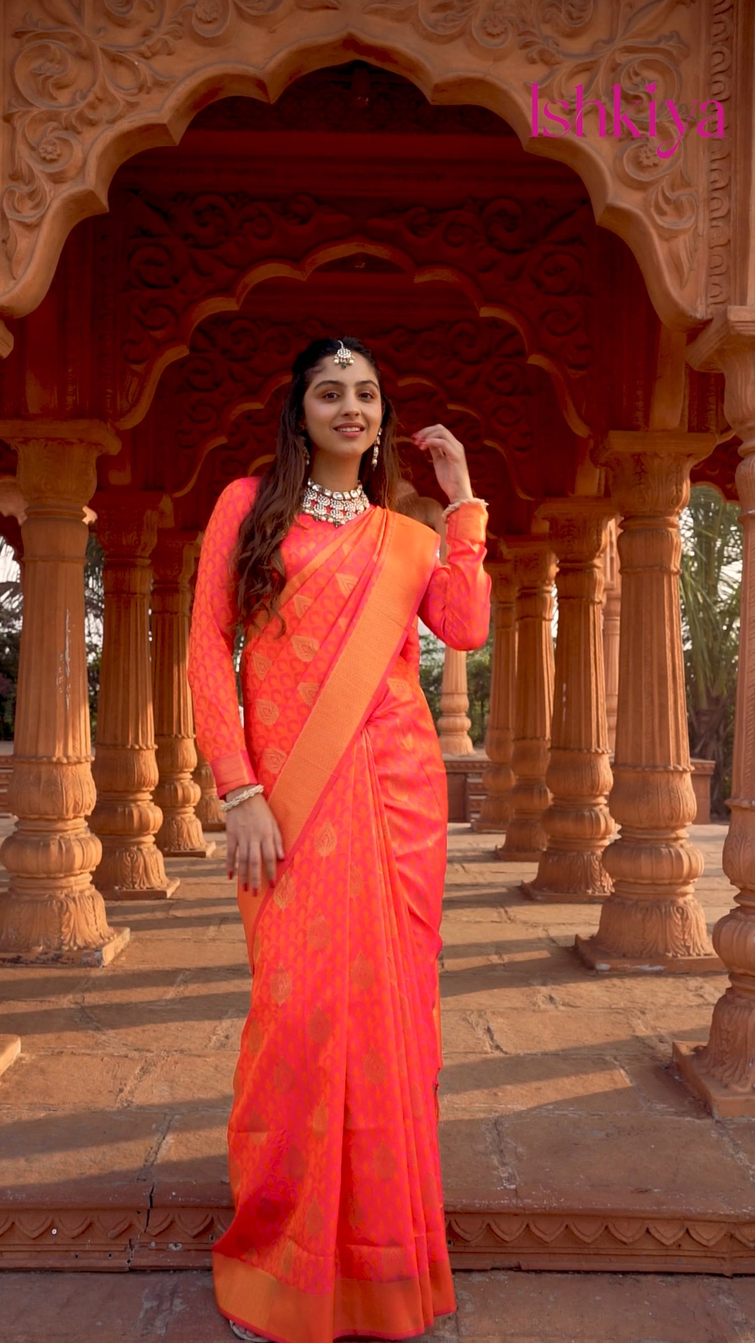 Vibrant Orange Banarasi Zari Saree