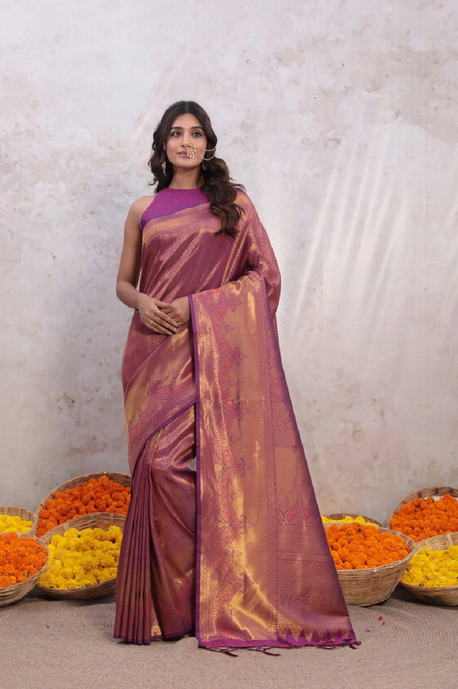 Purple Kairi Jaal Banarasi Saree