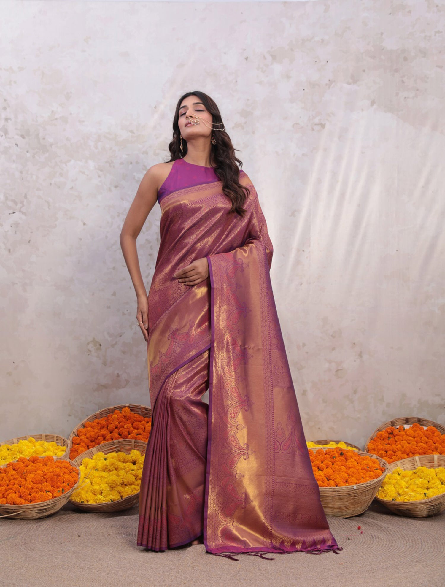 Purple Kairi Jaal Banarasi Saree