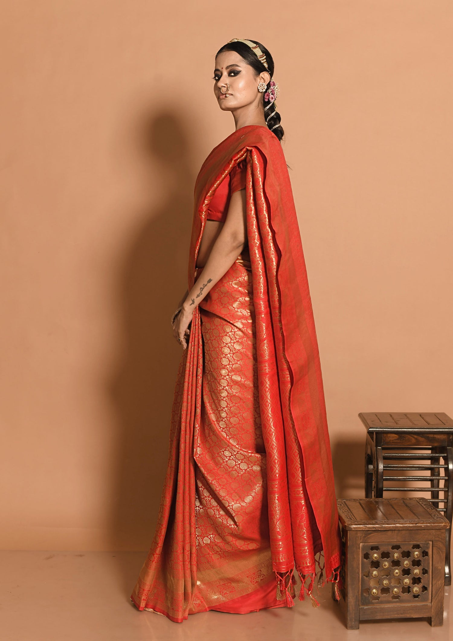 Crimson Banarasi Silk Saree