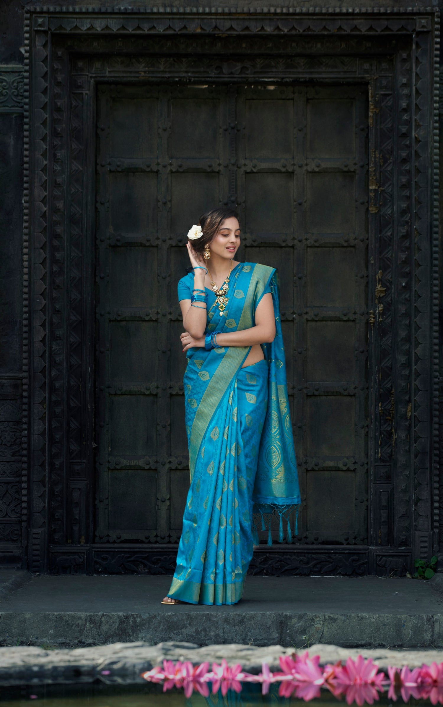 Rama Blue Zari Woven Silk Saree