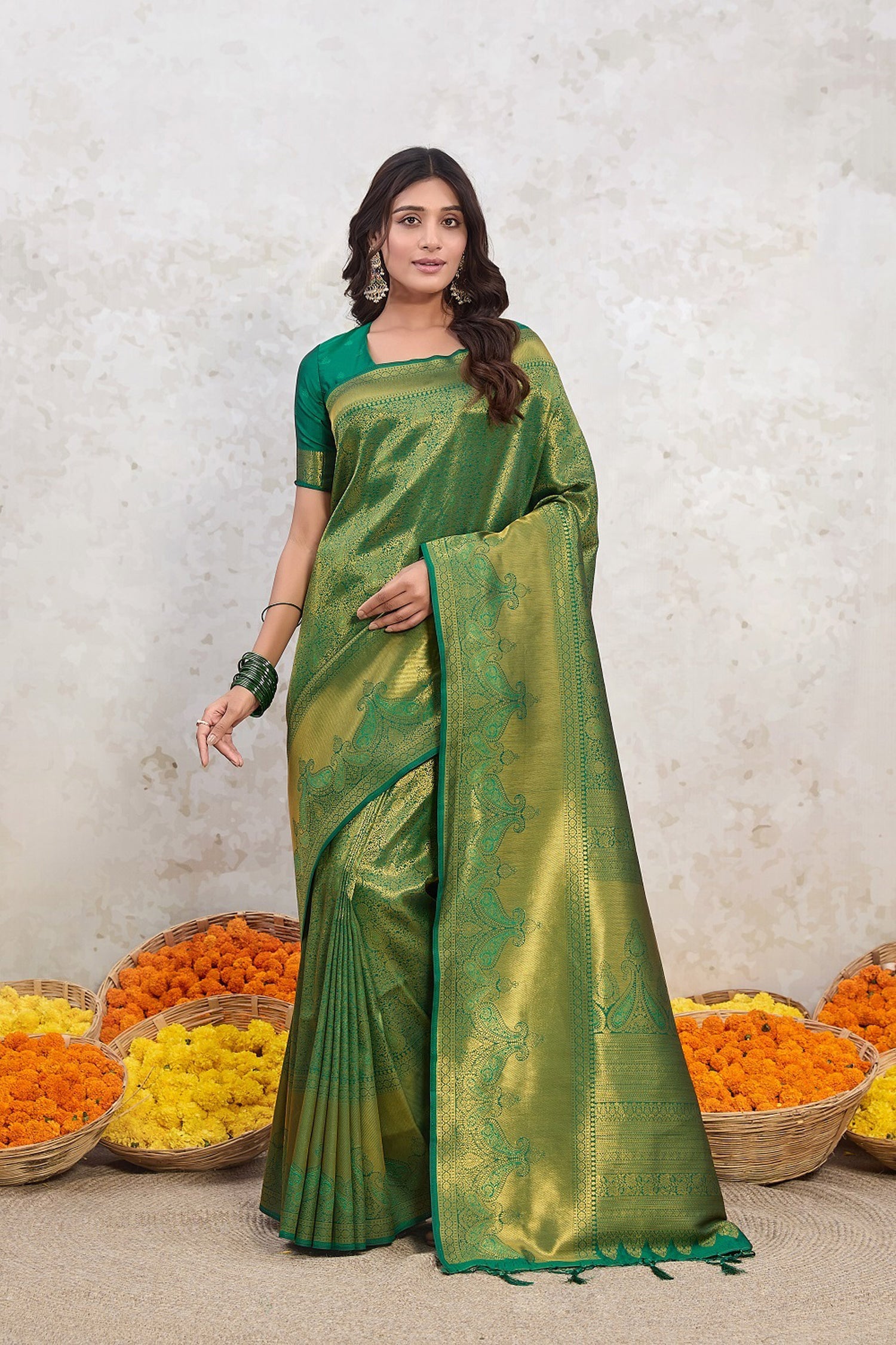 Verdant Elegance Green Banarasi Silk Saree