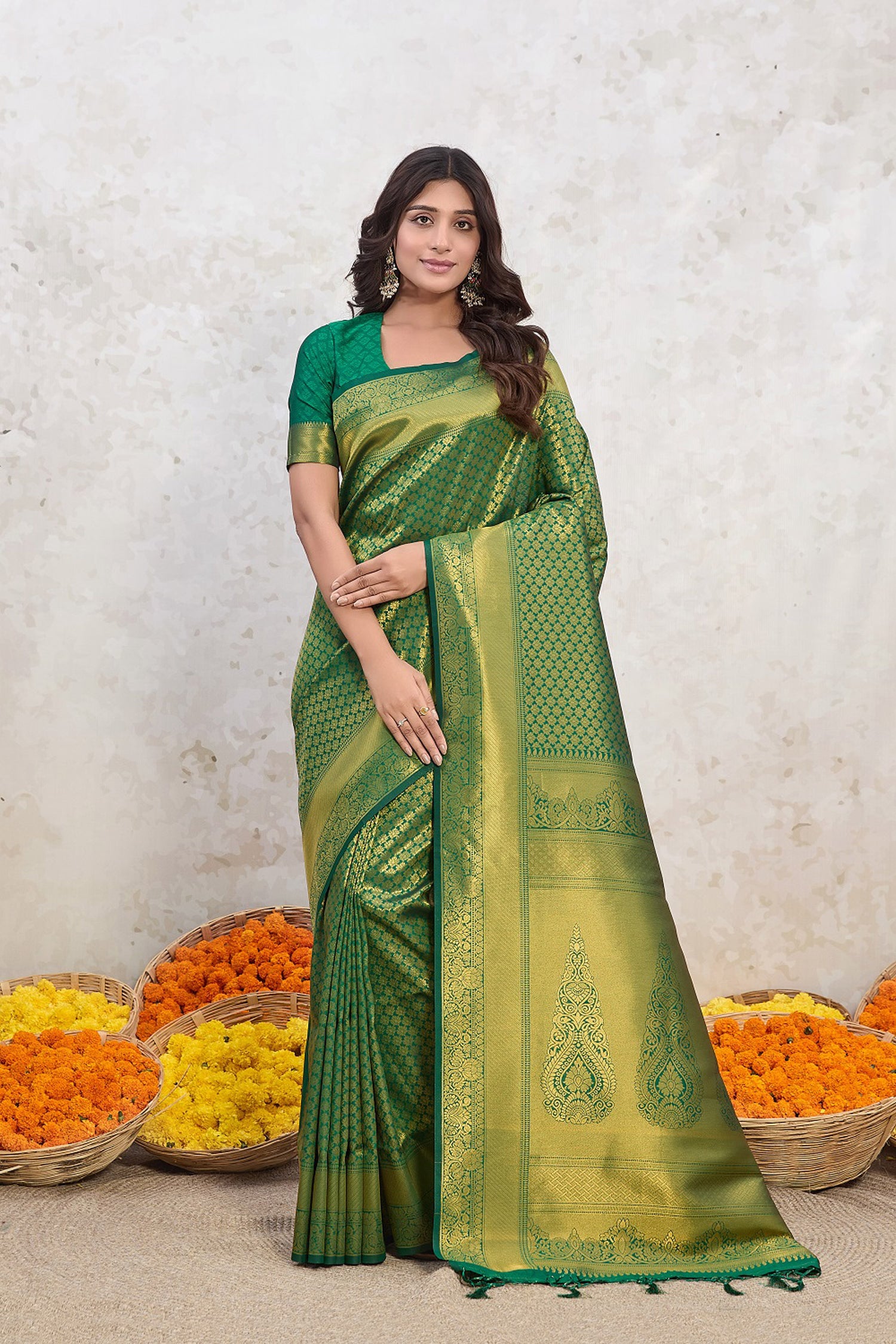 Green Butti Work Banarasi Saree