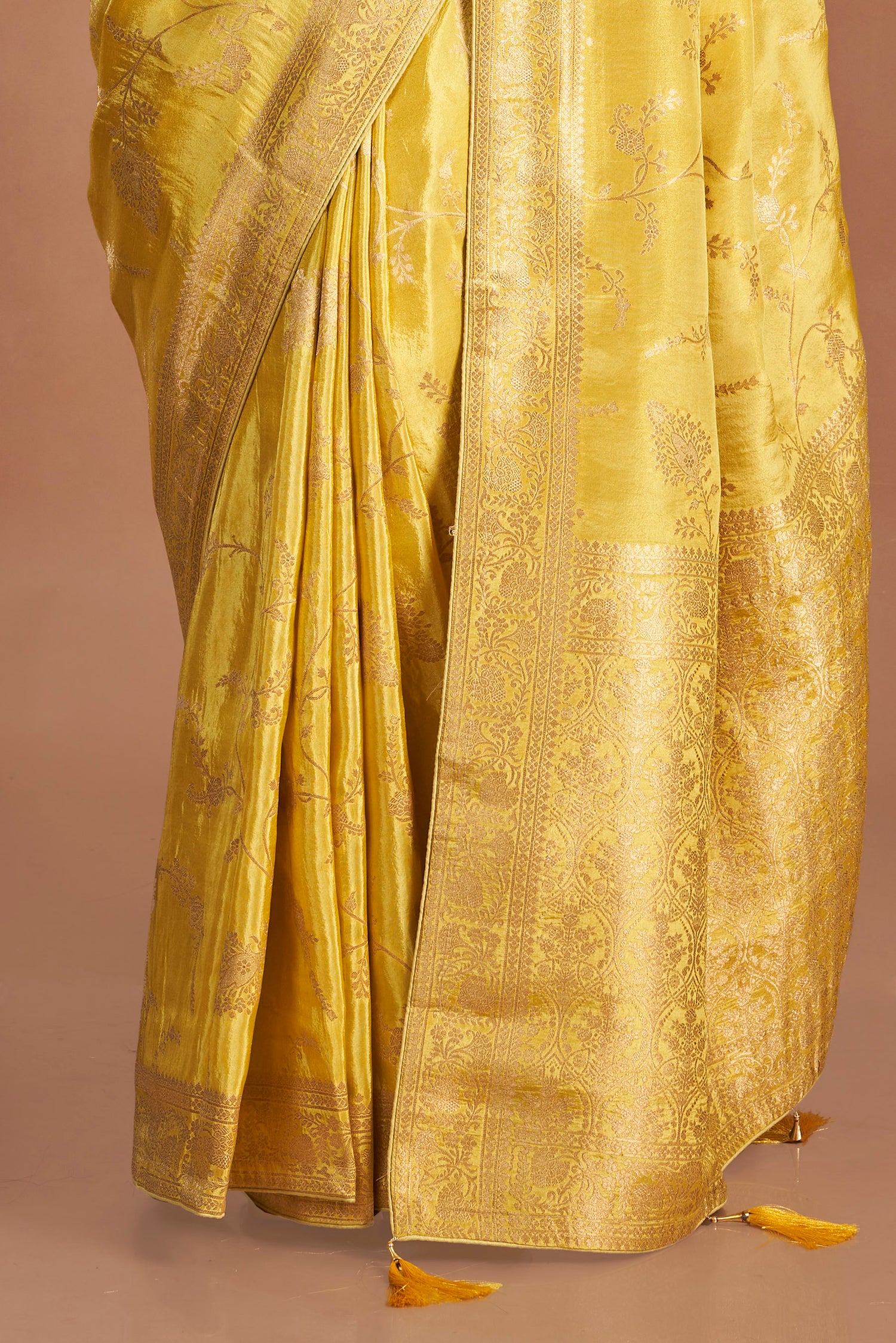 Yellow Zari Jaal Shimmer Tissue Saree