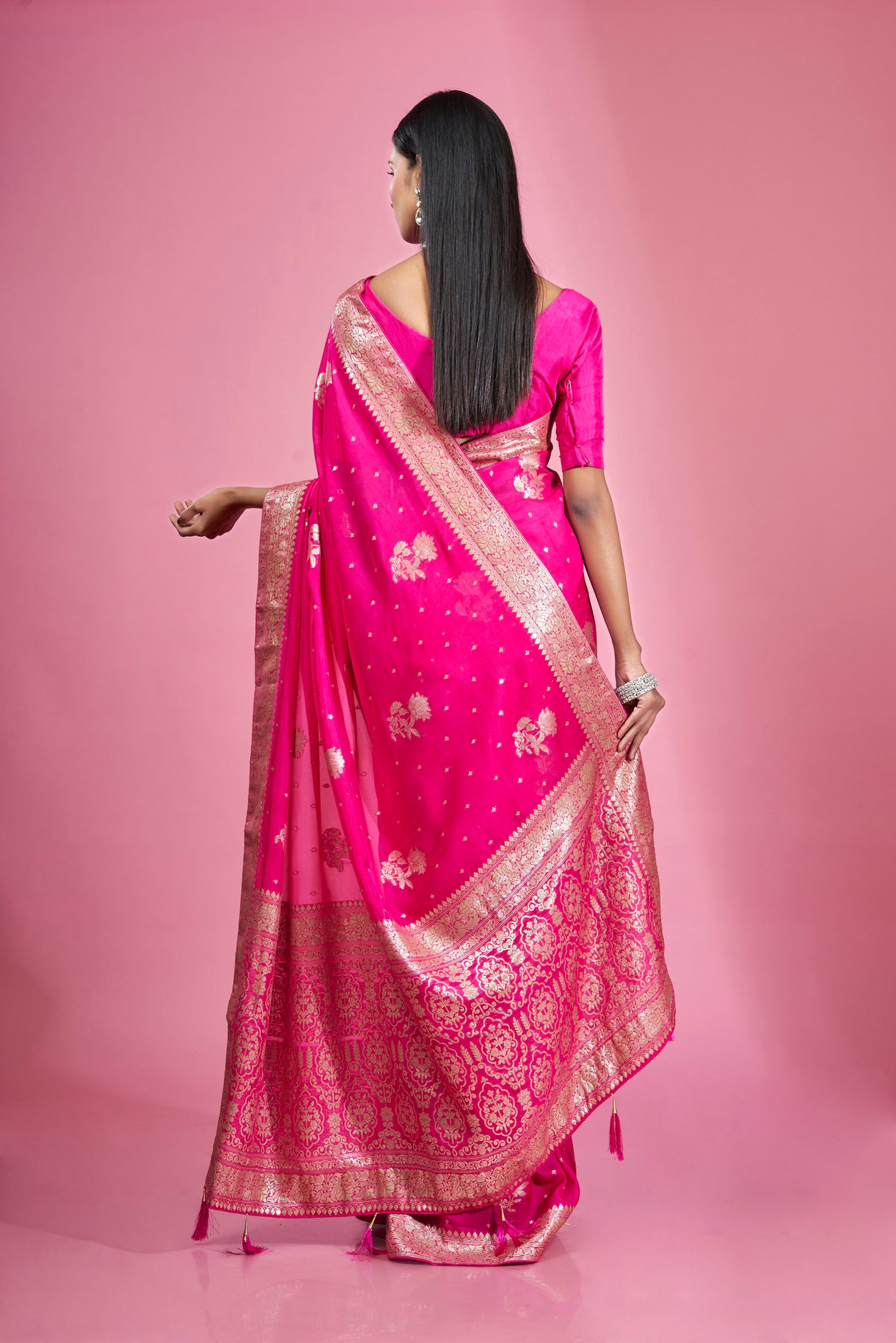 Rani Organza Khaddi Butti Saree with Zari Border