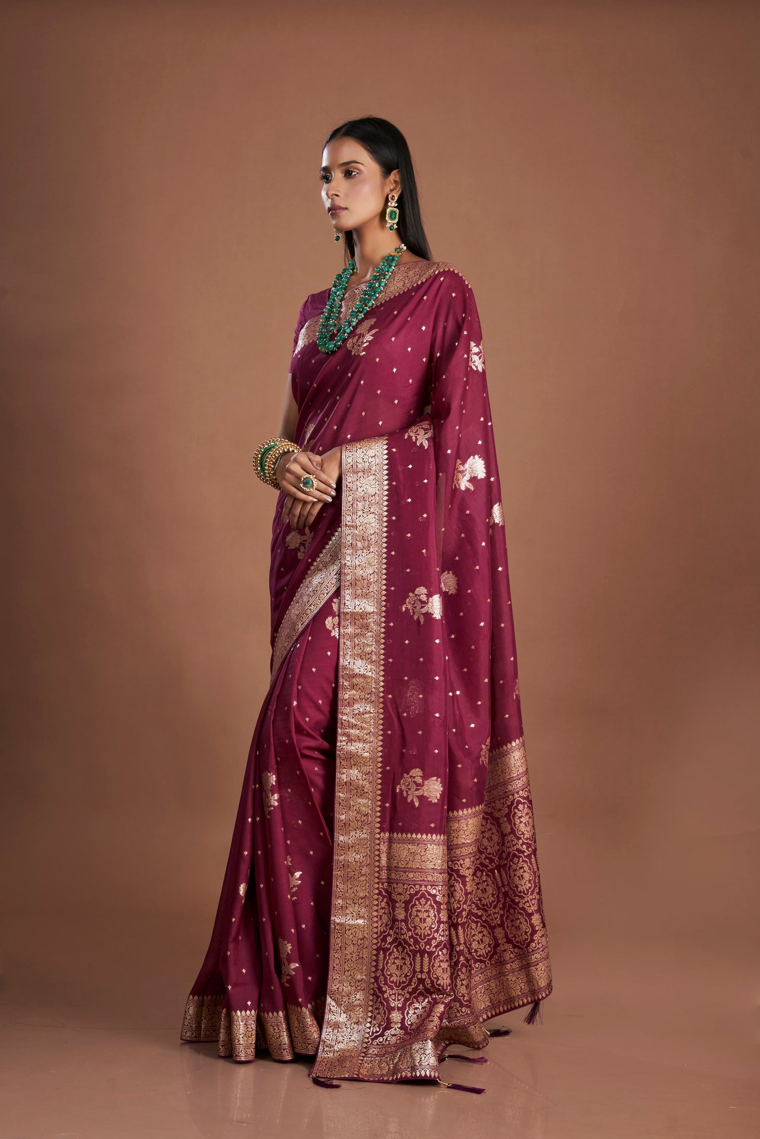 Wine Organza Khaddi Saree