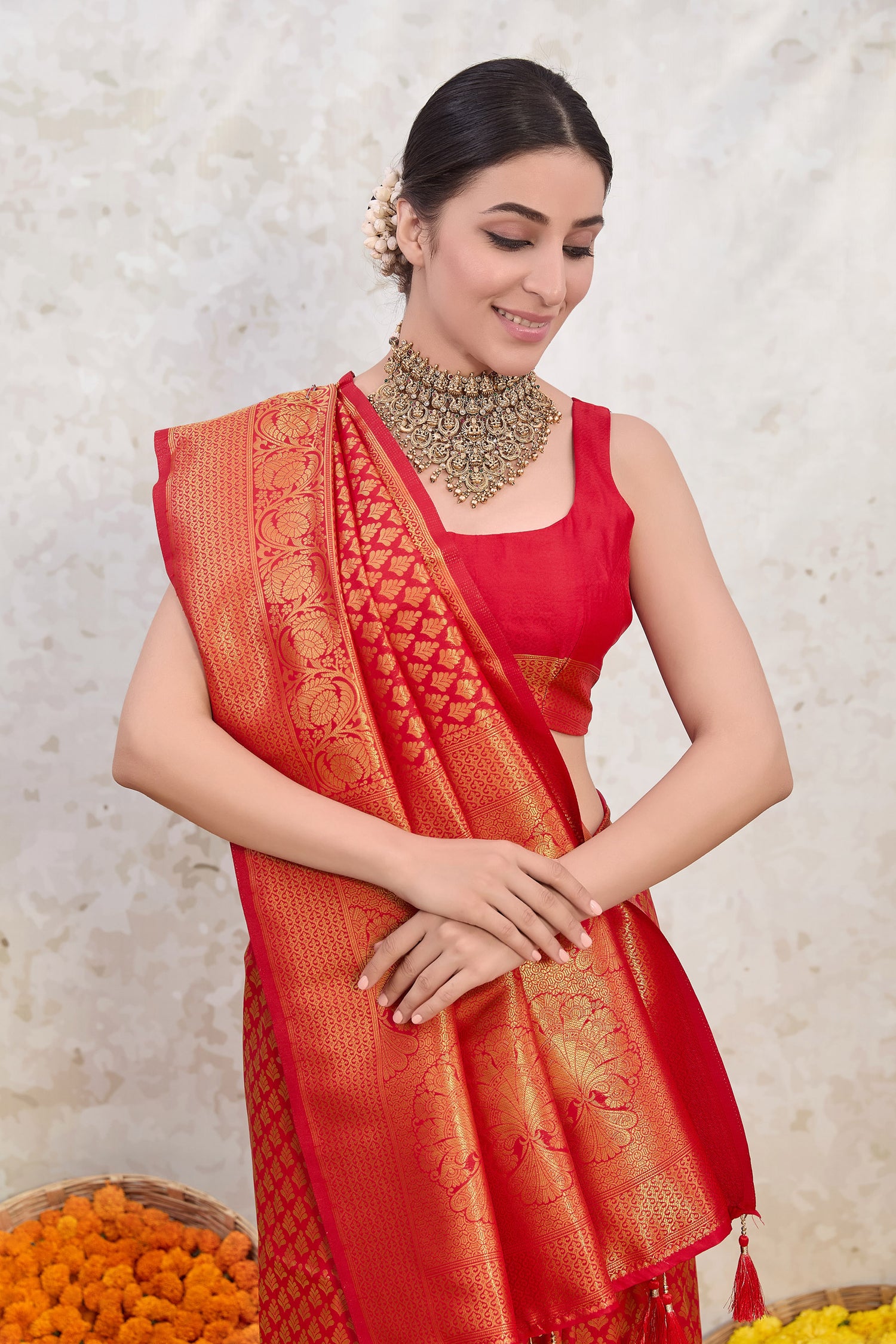 Fire Opulence Red Kanjivaram Butti Saree