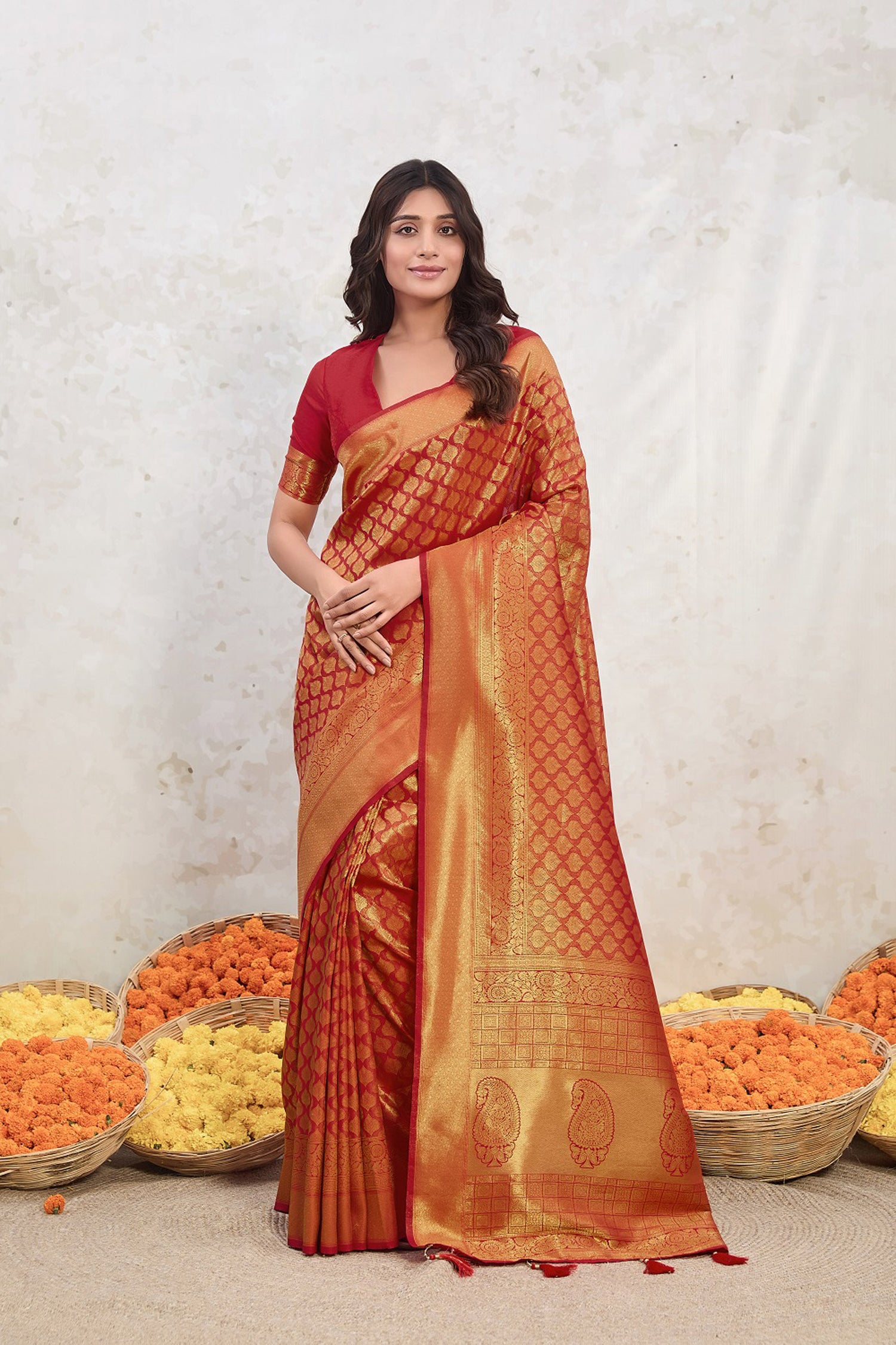 Crimson Glory: Traditional Red Silk Saree