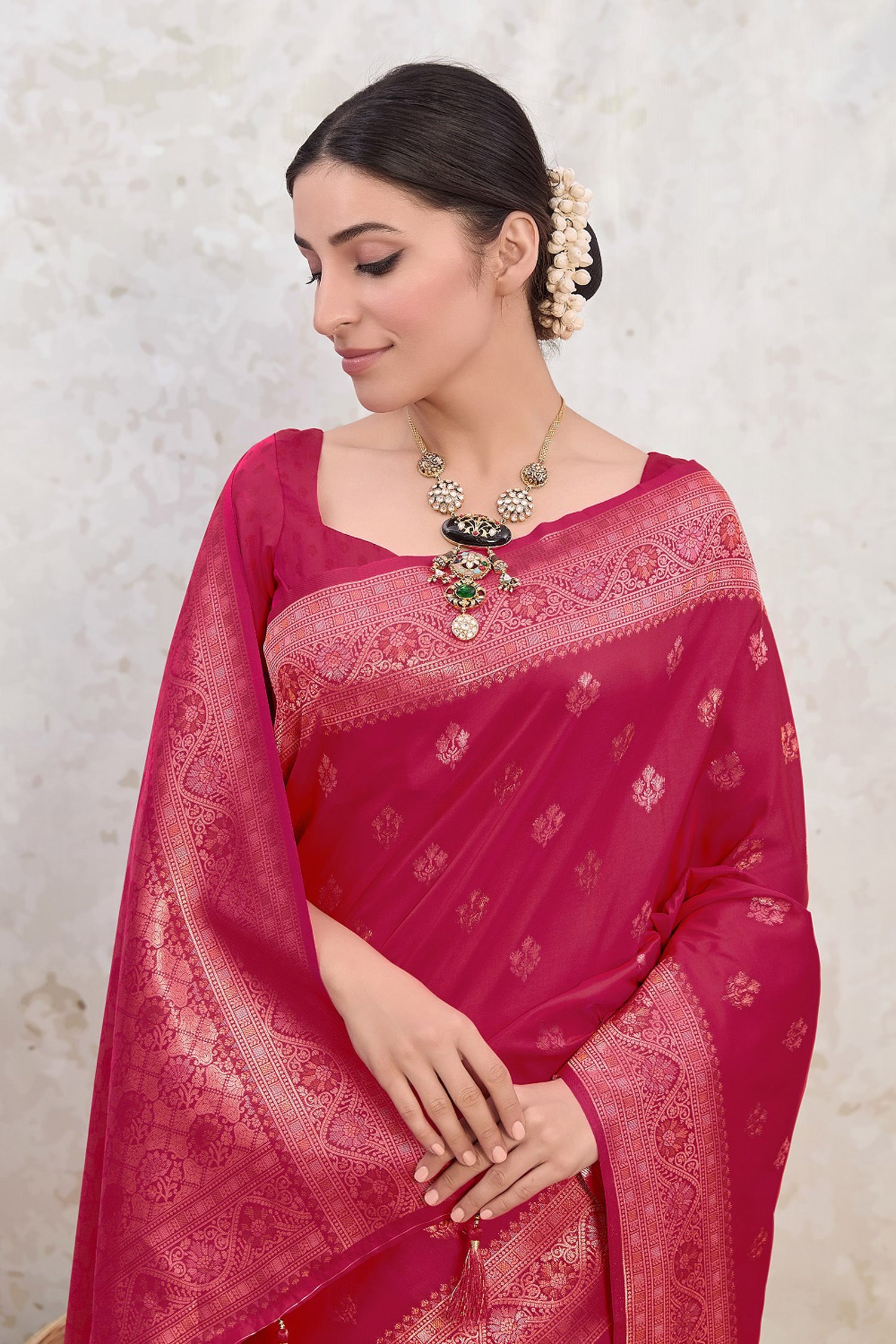 Pink Banarasi Viscose Silk Saree