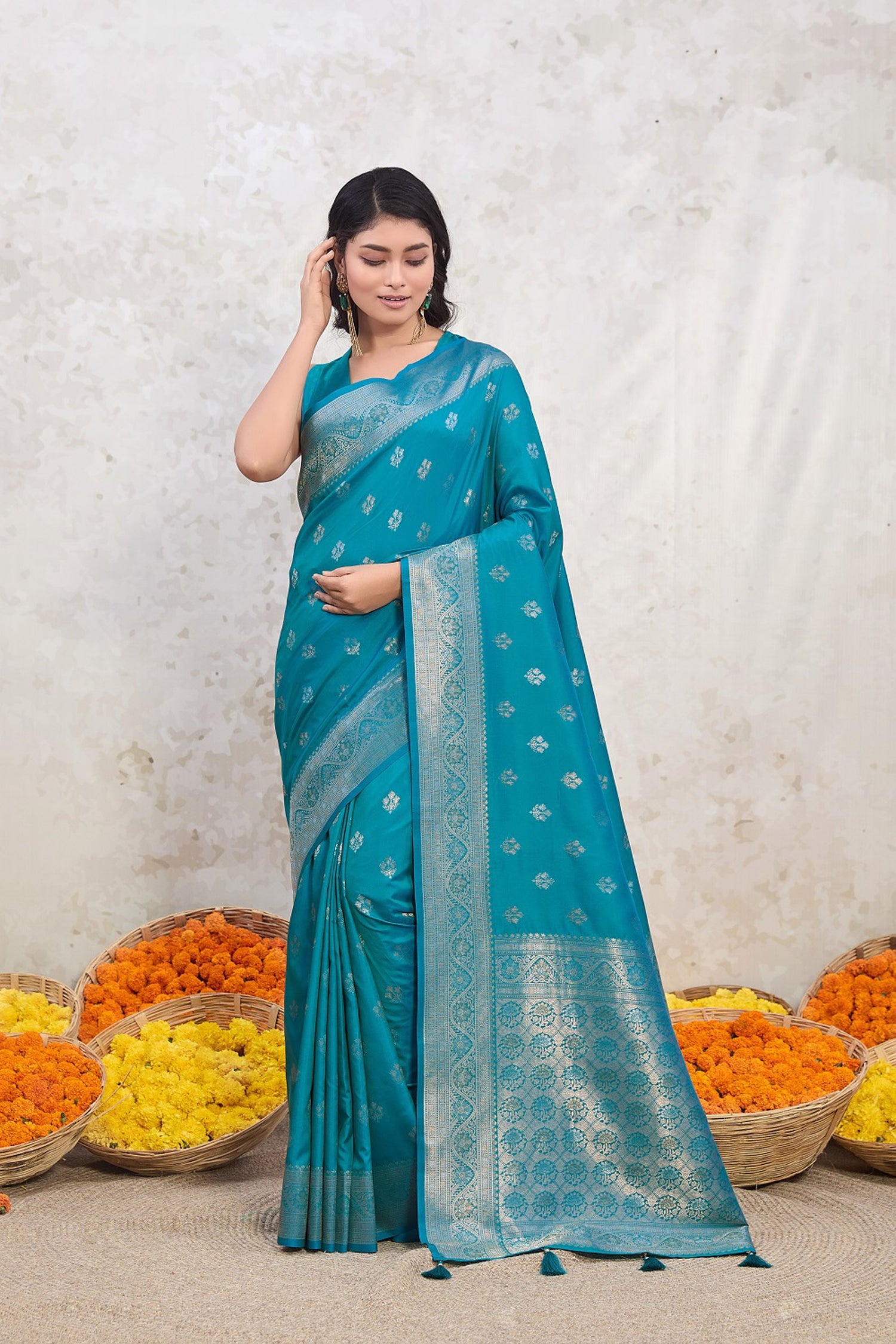 Blue Zari Woven Viscose Silk Saree