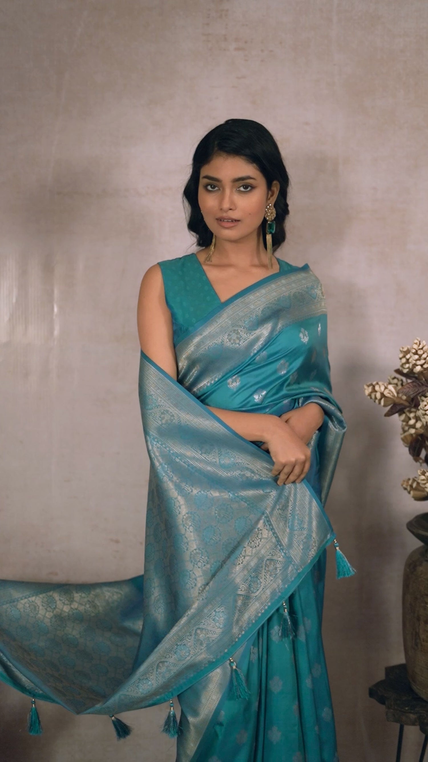 Blue Zari Woven Viscose Silk Saree