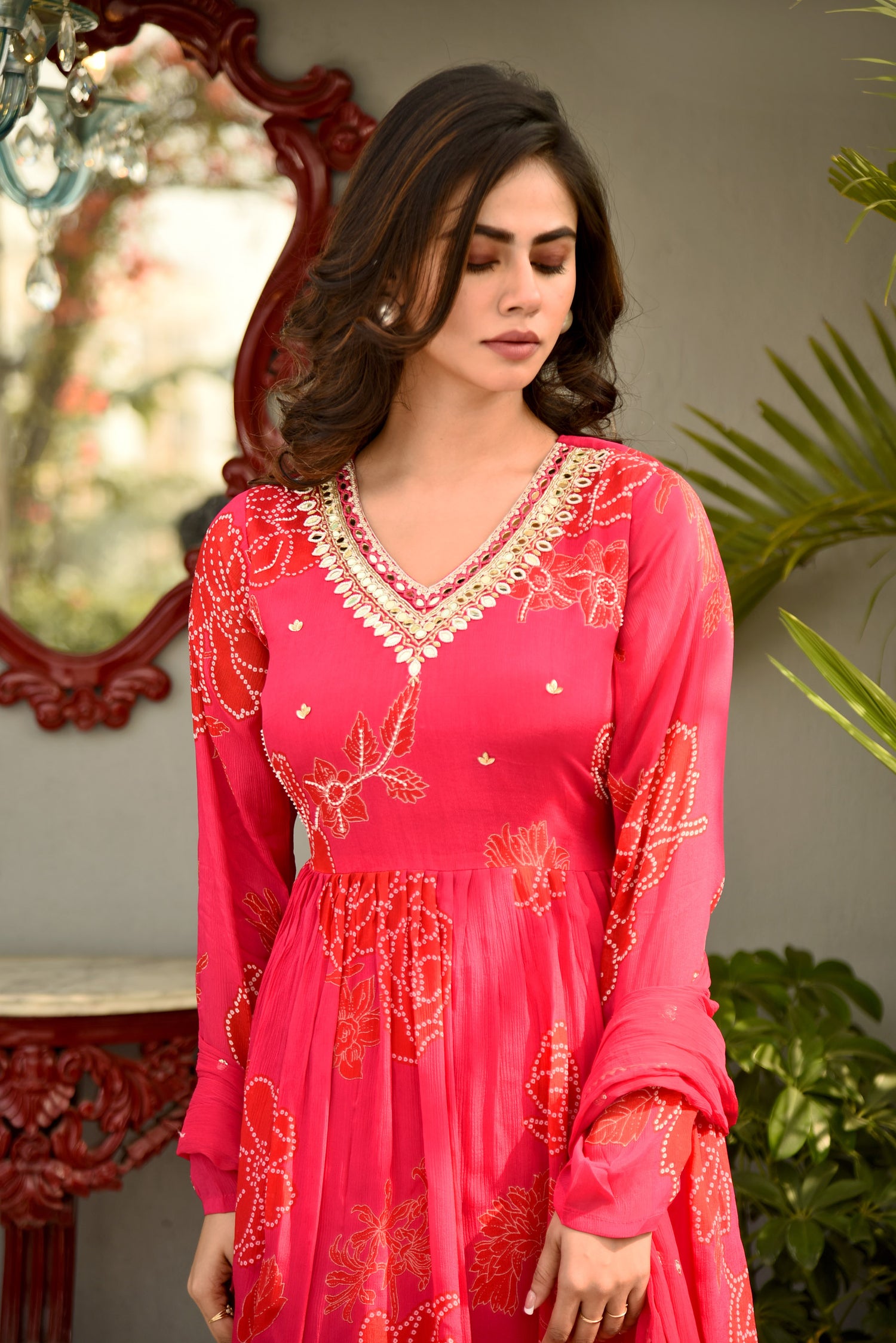 Pink Blossom Printed Sharara set with Embroidery