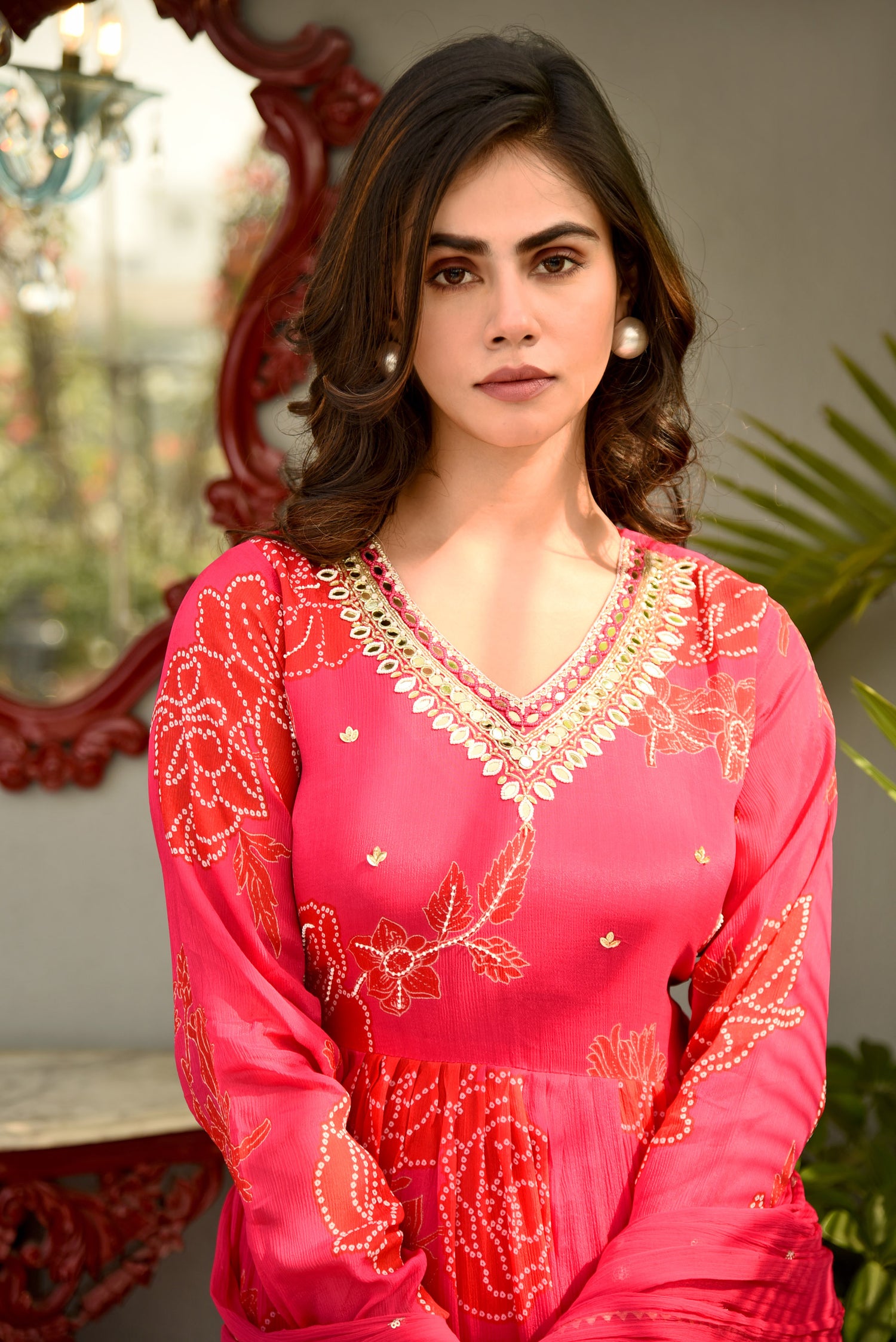 Pink Blossom Printed Sharara set with Embroidery