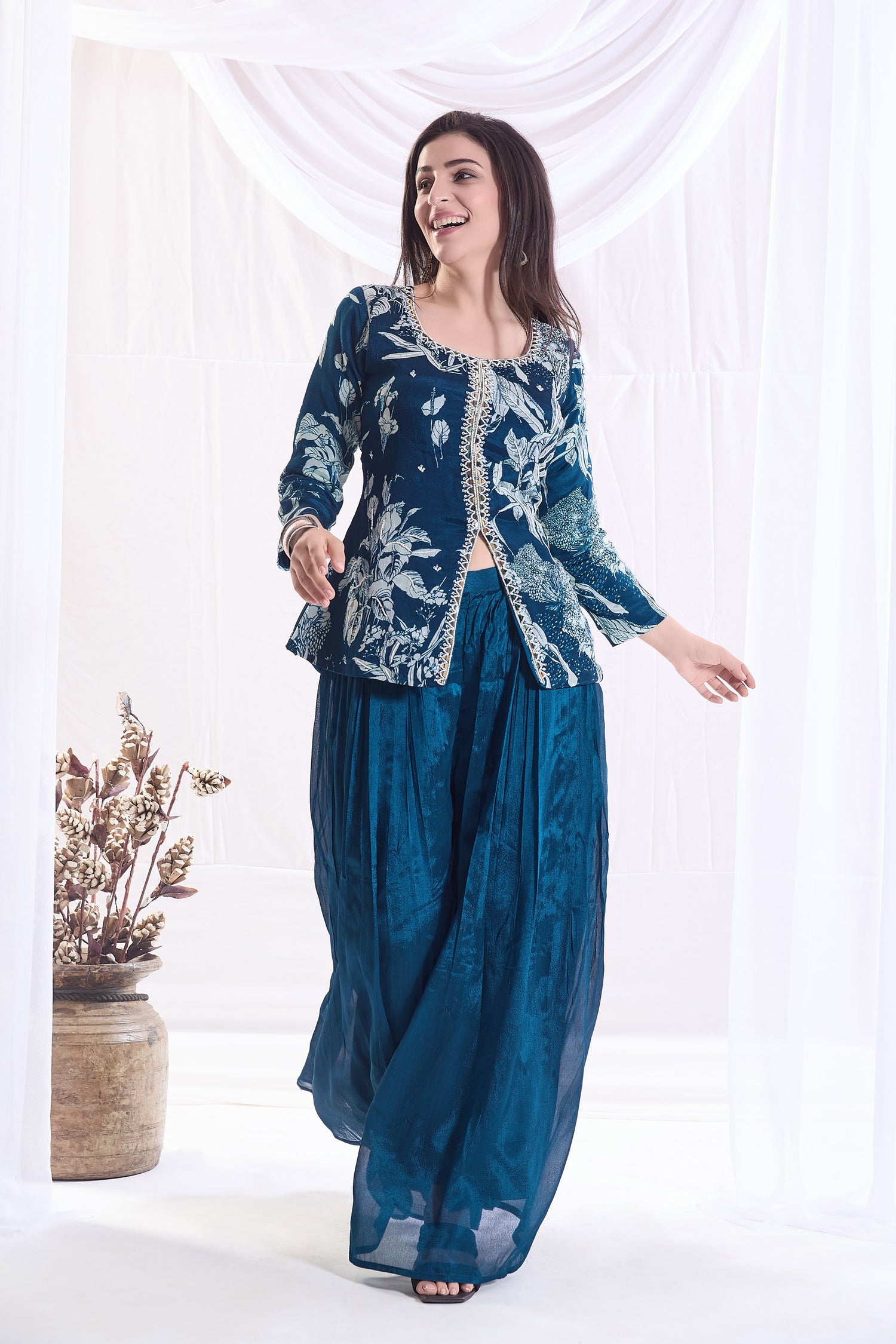 Pia Chinnon Printed Sharara set with Embroidery