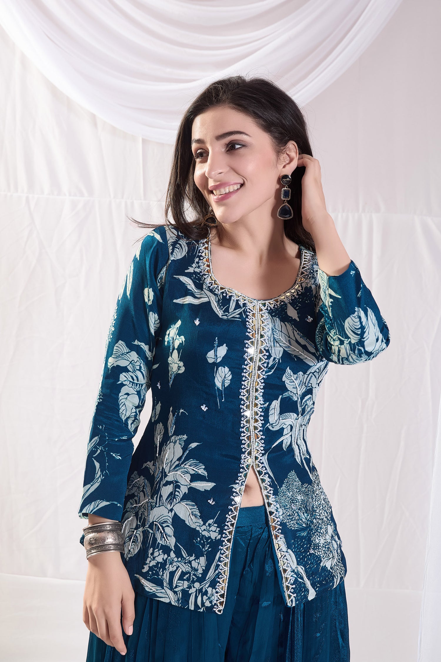 Pia Chinnon Printed Sharara set with Embroidery